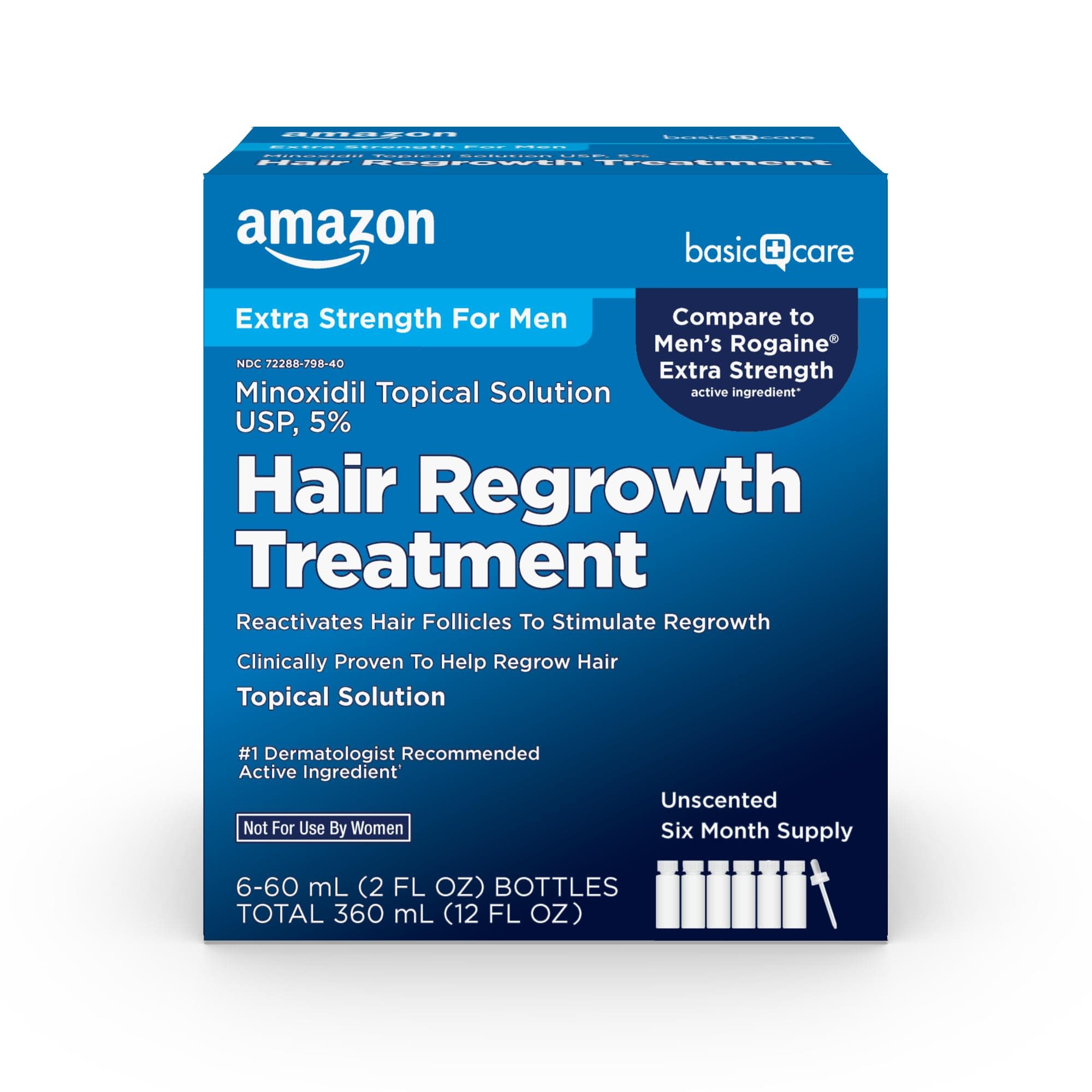 Amazon Basic Care Minoxidil Topical Solution USP, 5 Percent, Hair Regrowth Treatment for Men, Extra Strength, 12 Fluid Ounces