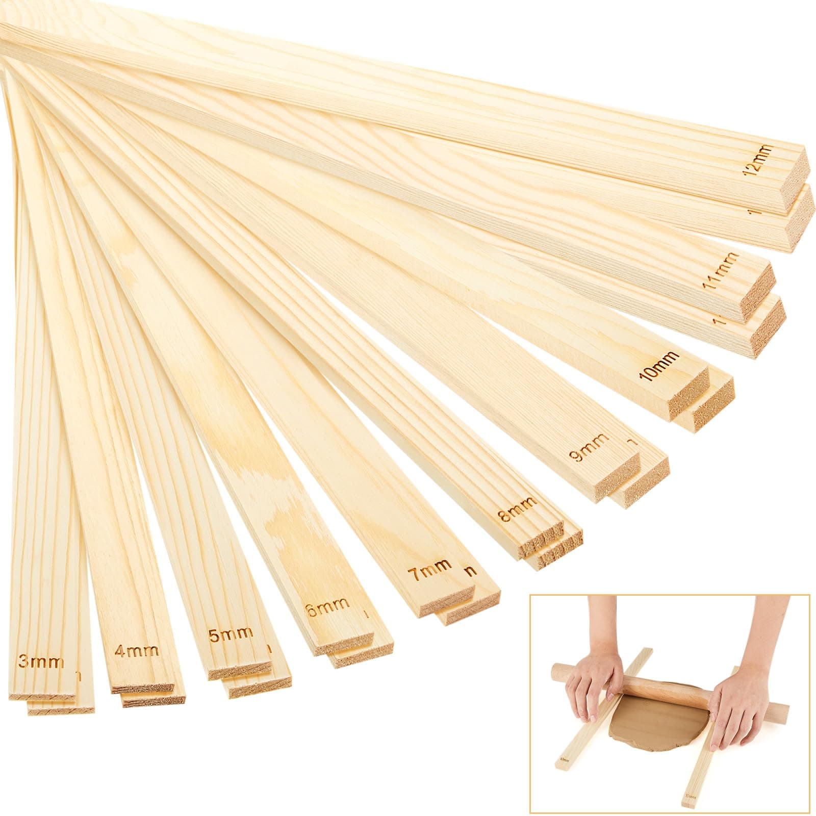 Sasylvia20 Pcs Pottery Teaching Rolling Mud Stick Guide Mudboard Guide Wooden Strips Rolling Pin Guides Pottery Tools and Supplies for Manual Polymer Clay Tool Gift Craft(Assorted Sizes)