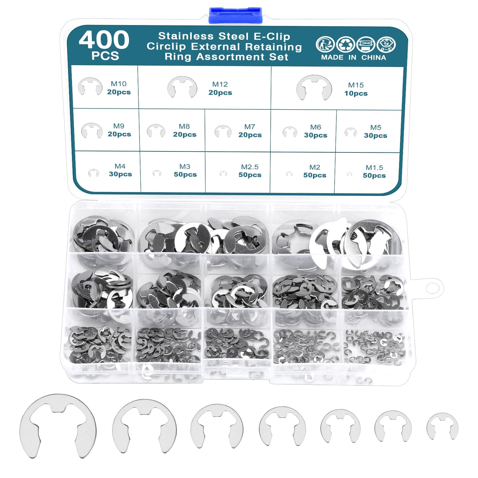400PCS Stainless Steel E-Clip
