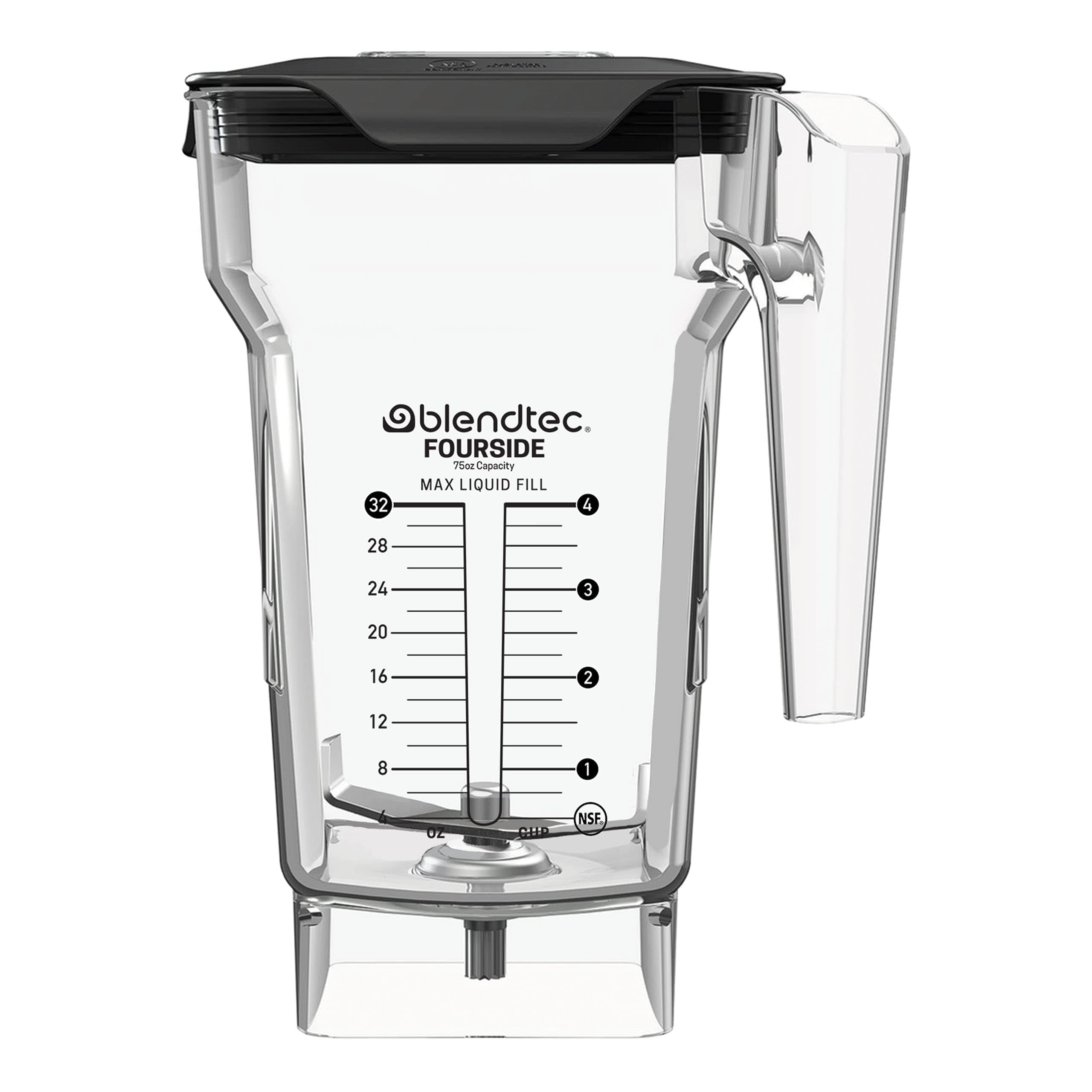 FourSide Jar (75 oz) - Four Sided - Professional-Grade Blender Jar - Black Soft Lid - BPA Free - Clear