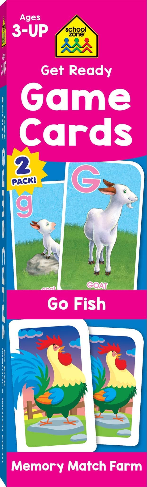 School Zone - Get Ready Game Cards Go Fish & Memory Match Farm 2 Pack Ages 3 and Up, Alphabet, ABCs, Uppercase Lowercase Letters, Matching, Pairing, Memory, More