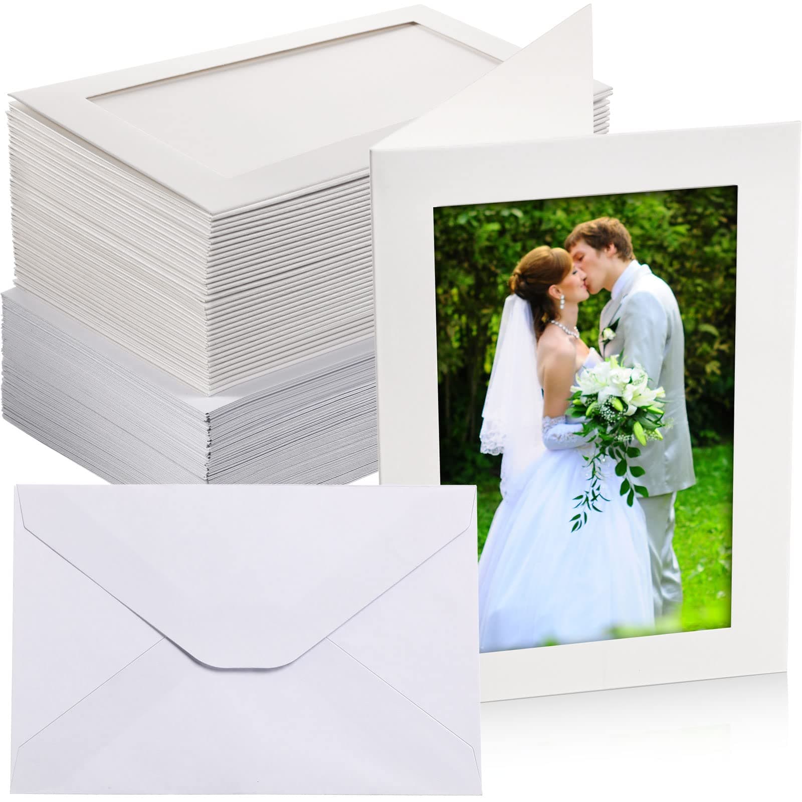 100 Set Window Photo Frame Note Cards with Envelopes Paper Greetings Picture Frame Photo Inserts Cards Picture Insert Notecard for Portraits Events Christmas Wedding Graduation (White, 4 x 6 Inch)