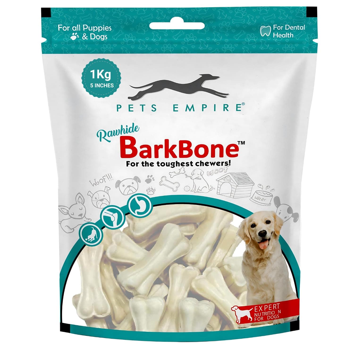 - PETS EMPIRE Rawhide Pressed Chew Dog Bone Pack 5 Inches, Chewy Dogs Training and Feeding Treats, Crunchy Chew Calcium Bones, Pet Haddi Treat for Dogs, Pups, Puppies - 1 Kg