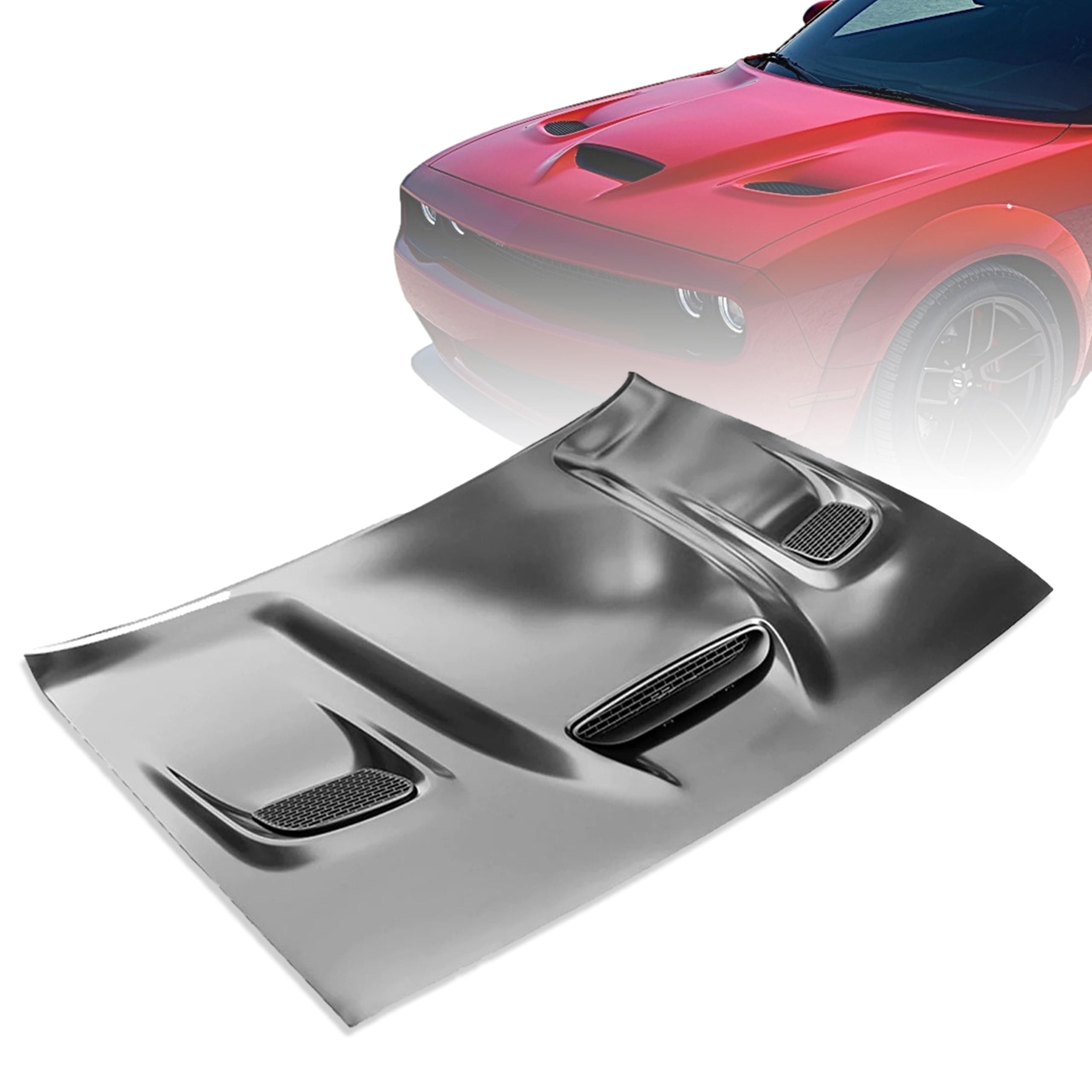 Replacement Hood Panel for 2015-2022 Dodge Challenger, Hellcat Style Aluminum Panel, OEM 68259672AF