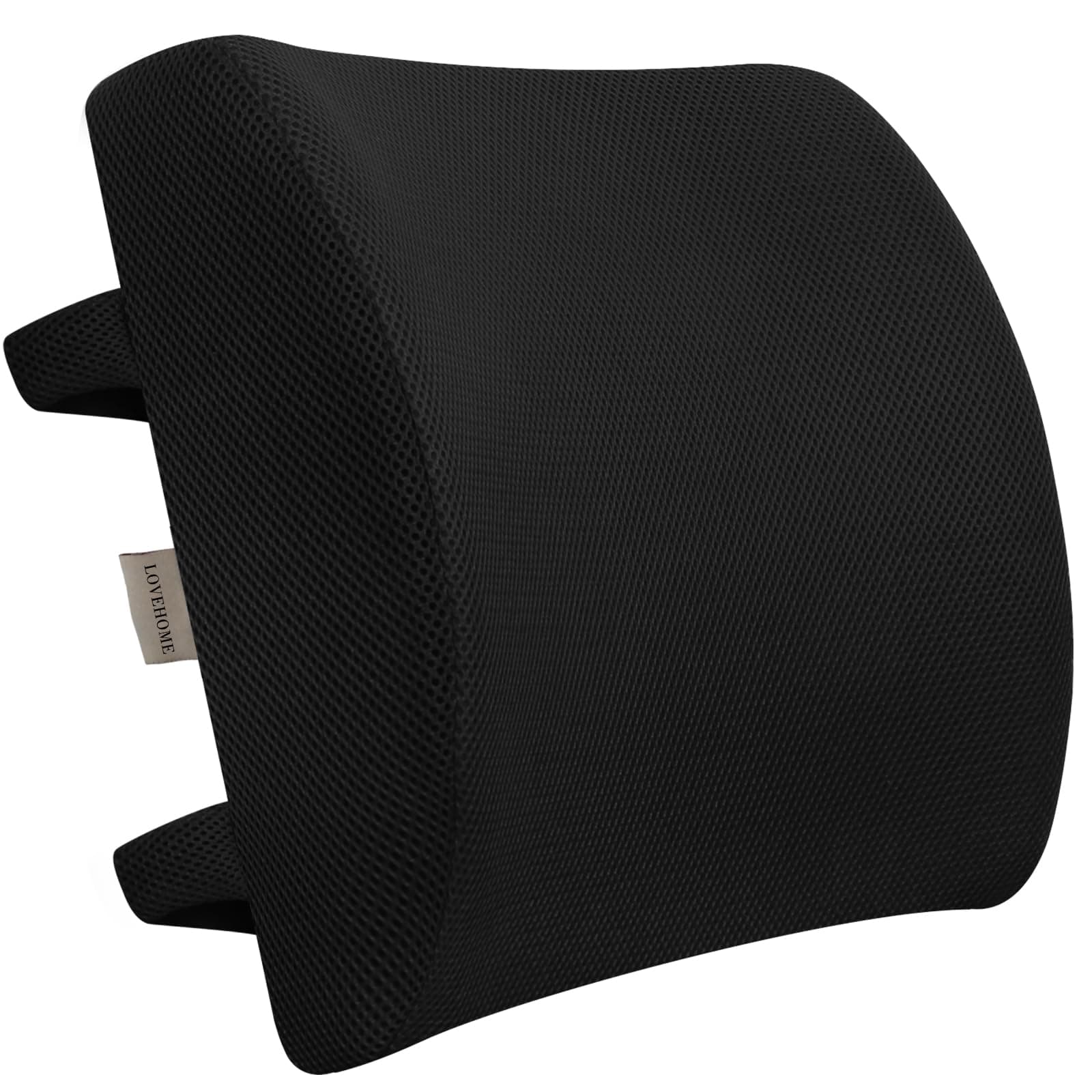 Memory Foam Lumbar Support Back Cushion With 3D Mesh Cover Balanced Firmness Designed for Lower Back Pain Relief- Ideal Back Pillow for Computer/Office Chair, Car Seat, Recliner etc. - Black