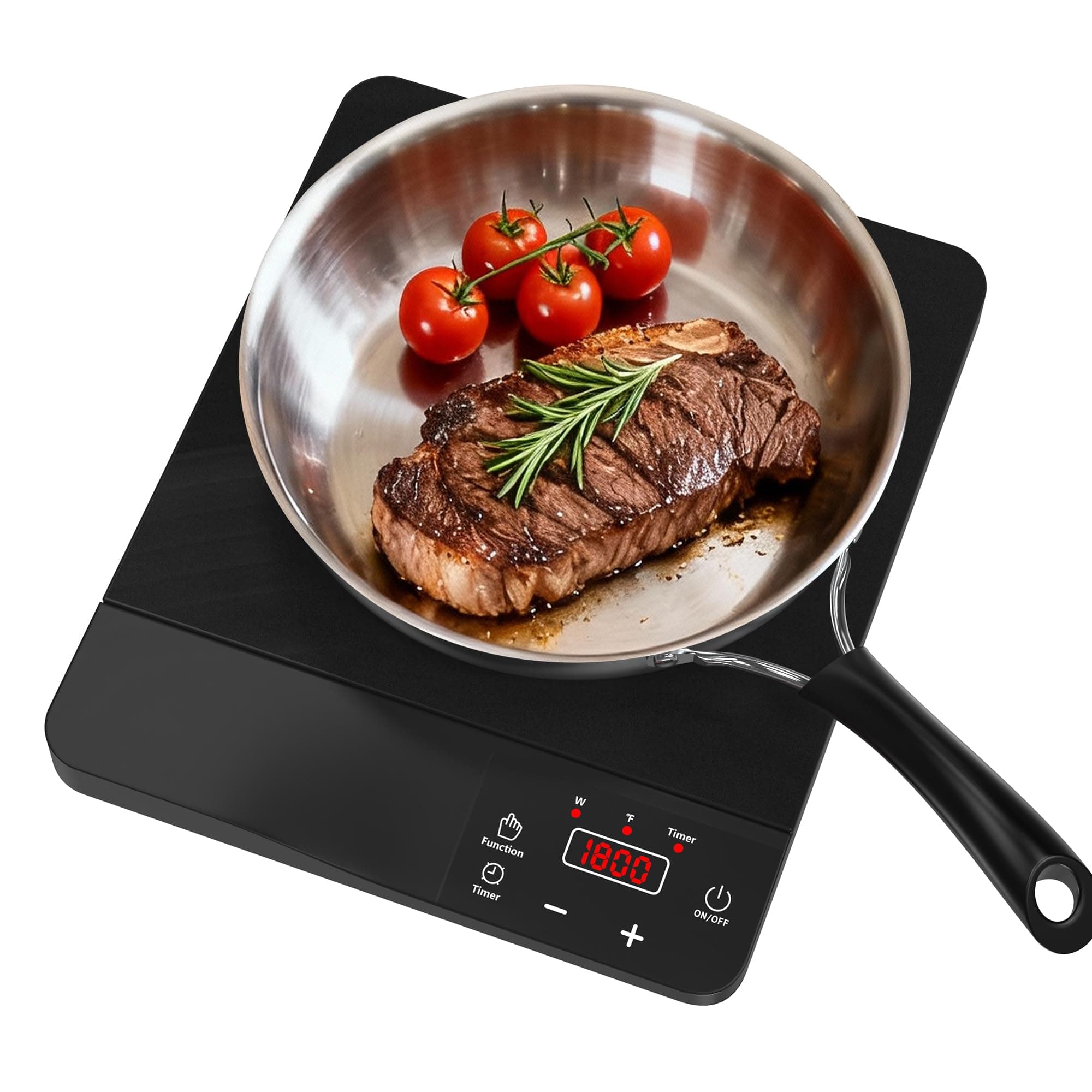 Portable Induction Cooktop 1800W,110V Single Burner Induction Burner & Fry Pan, Hot Plate Stove Electric Burner LED Touch Control & 4H Timer, 8 Power 8 Temperature Setting for Cooking