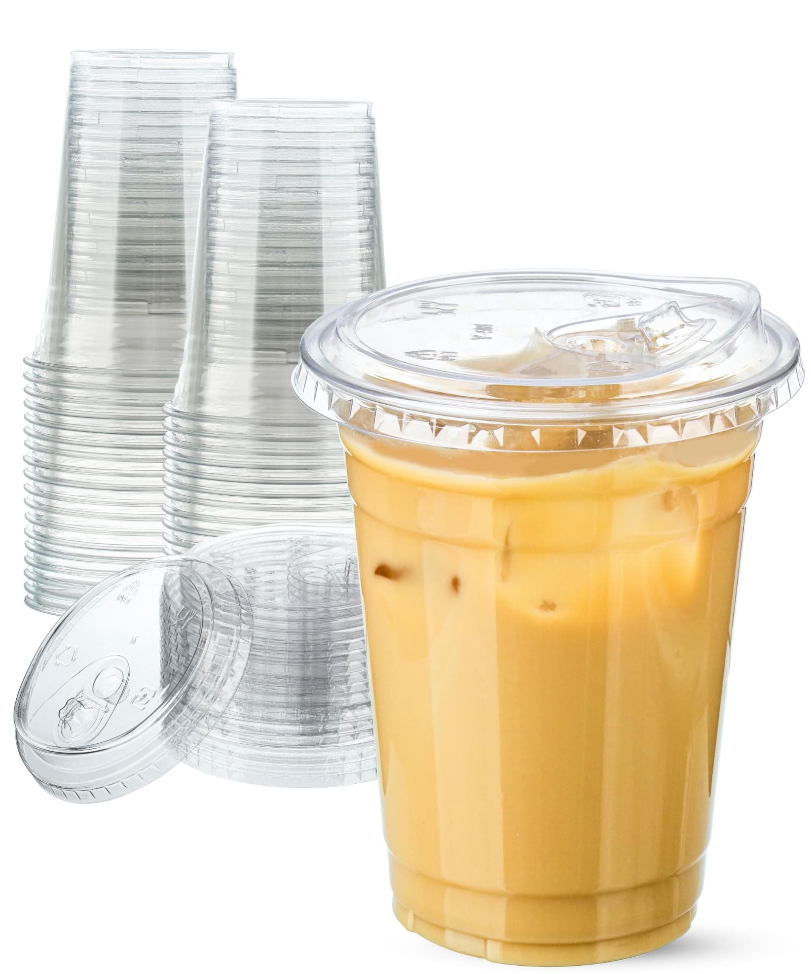 16 oz Clear Plastic Cups with Lids, 25 Sets Disposable Plastic Iced Coffee Cups with Strawless Sip-Lids, To Go Coffee Cup for Smoothie, Milkshake, Cold Drinks