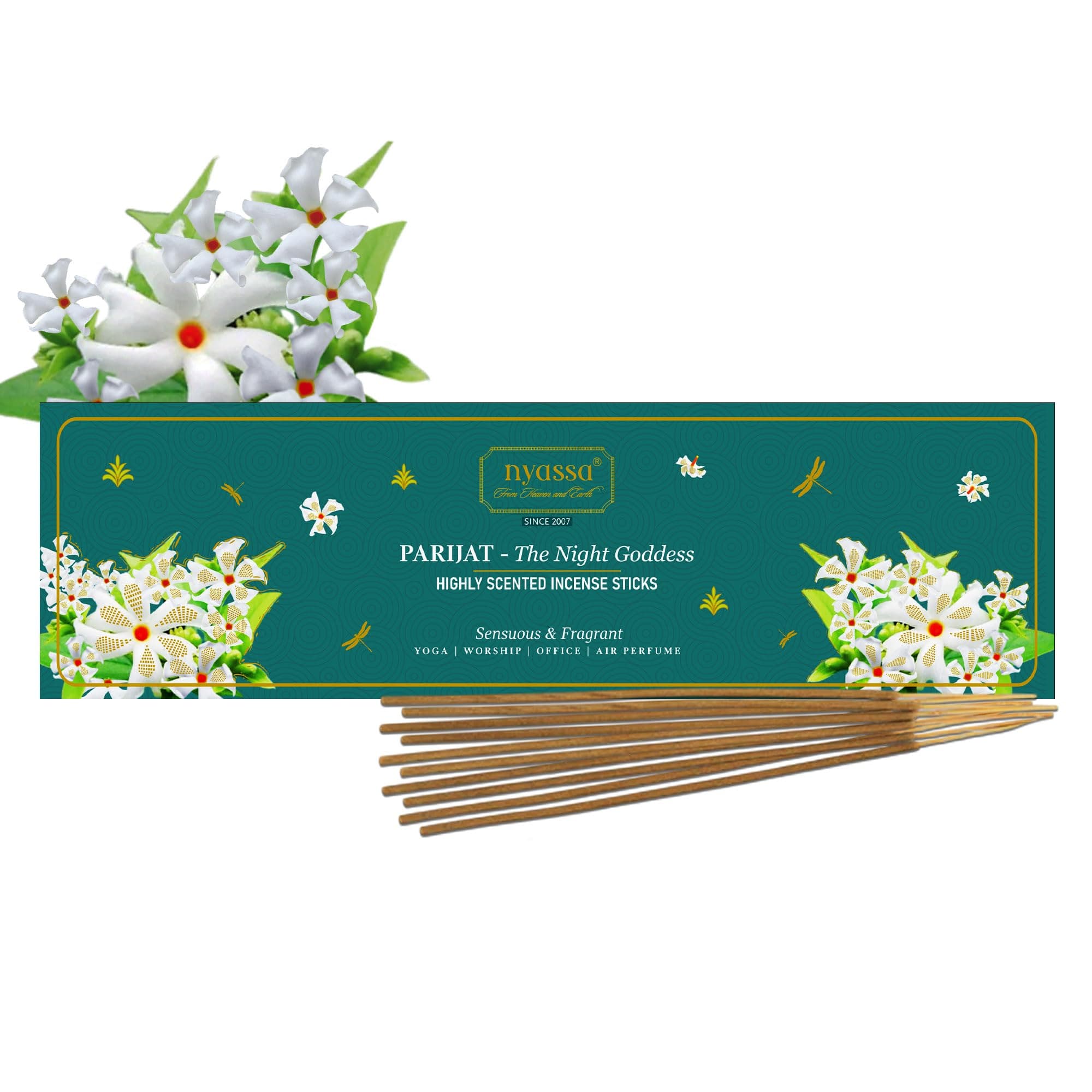 Nyassa Parijat Incense - Premium, Hand Dipped, Hand Rolled, Highly Scented Indian Incense Sticks-50 Grams