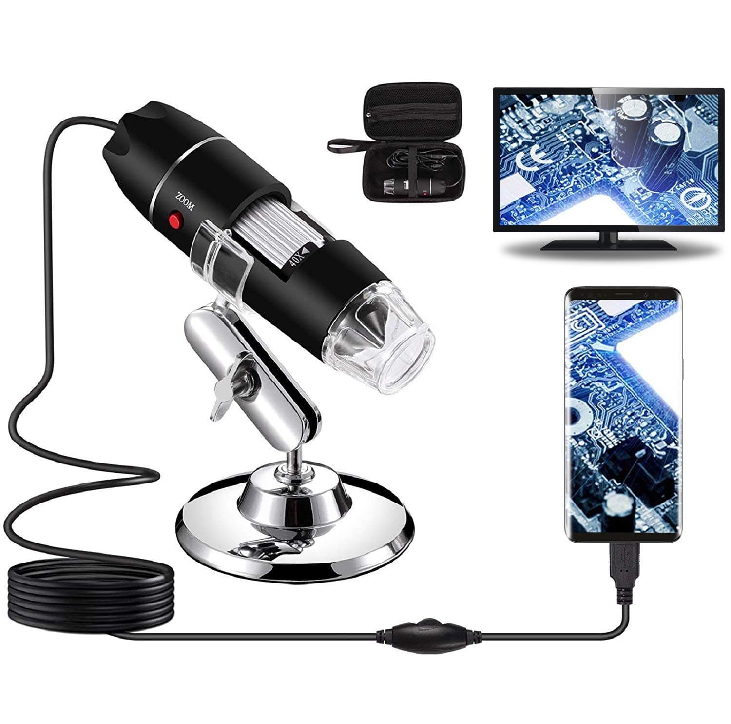USB Digital Microscope, Handheld 40X-1000X Magnification Endoscope, 8 LED Mini Video Camera for Windows 7/8/10 Mac Linux Android