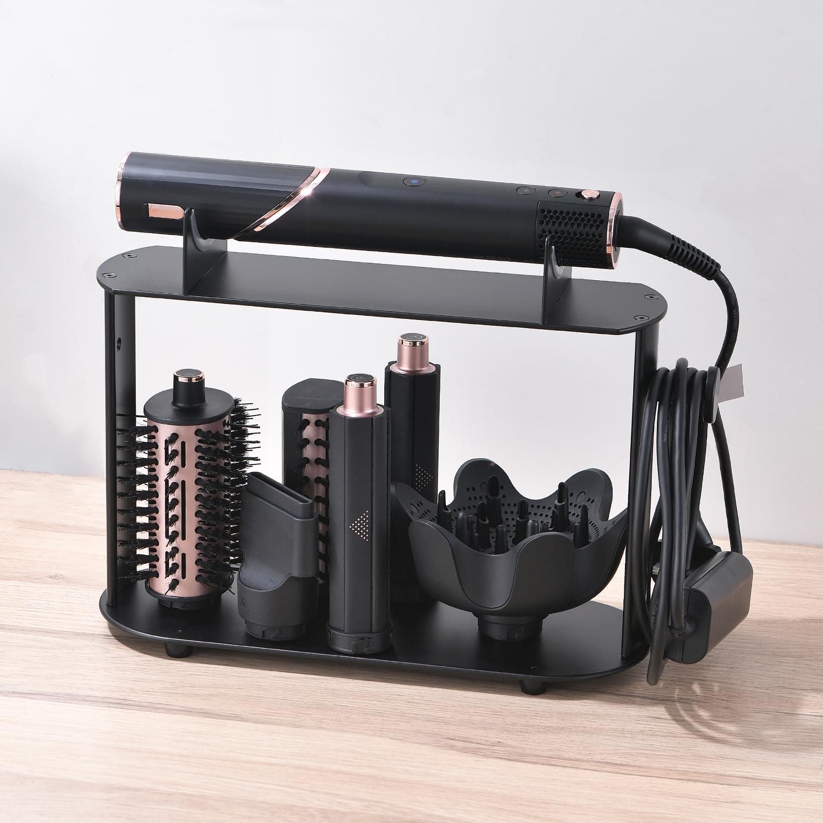 Stand Holder Compatible with Shark FlexStyle, Desktop Organizer for Storage Attachments, Rack with Cord Hook for Accessories Curlers Brushes Diffuser