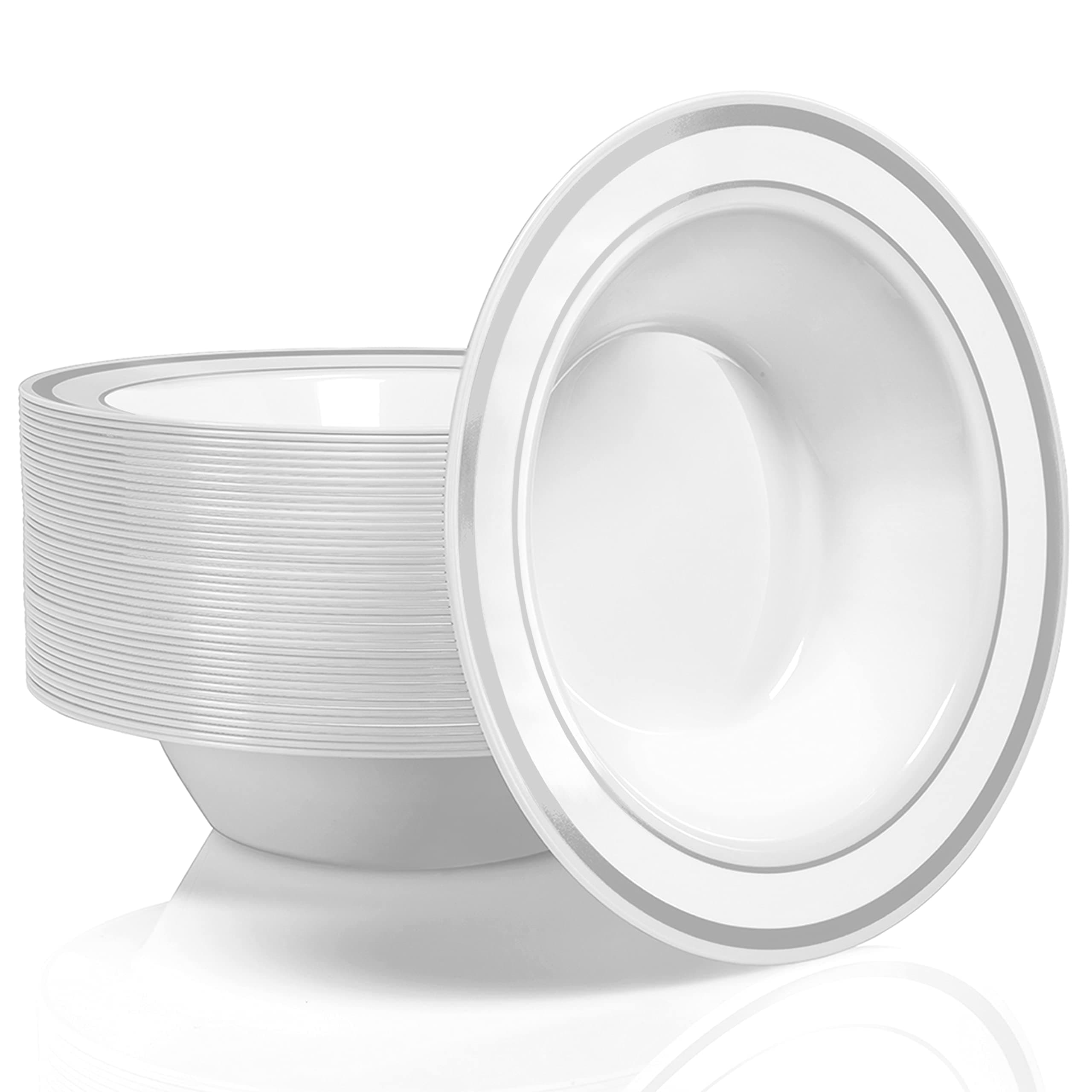 Stock Your Home Plastic Party Bowls (50 Pack) 12 Oz Elegant Disposable Dinnerware - Fancy Shatterproof Tableware for Catering, Holidays, Parties Supplies, Weddings, Catering, and Everyday Use (Silver)