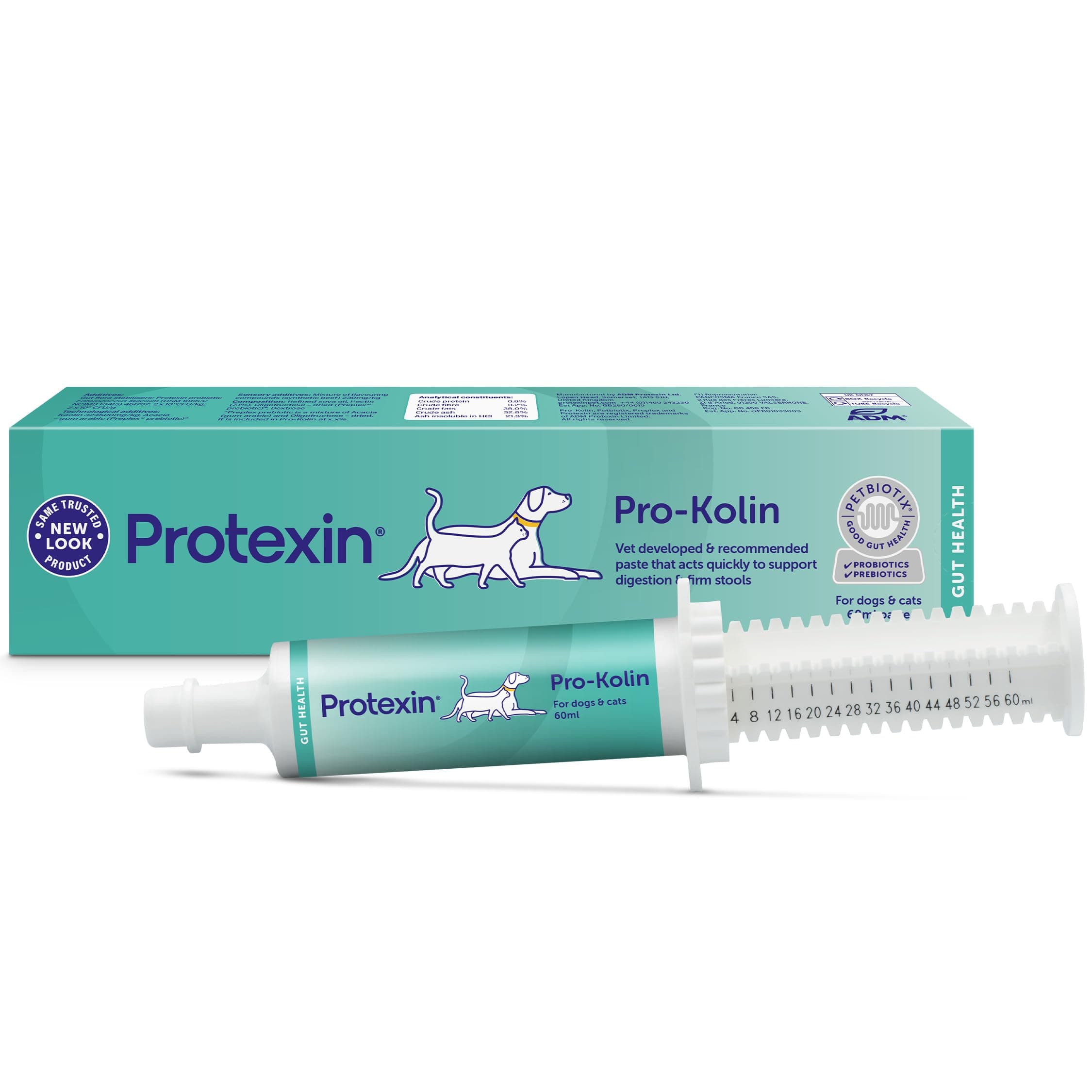 Protexin Pro-Kolin – Probiotic & Prebiotic Digestive Support Paste for Dogs & Cats – Fast-Acting Gut Soothing Formula with Kaolin & Fibre – Helps Firm Stools – Vet Recommended – 60ml Syringe