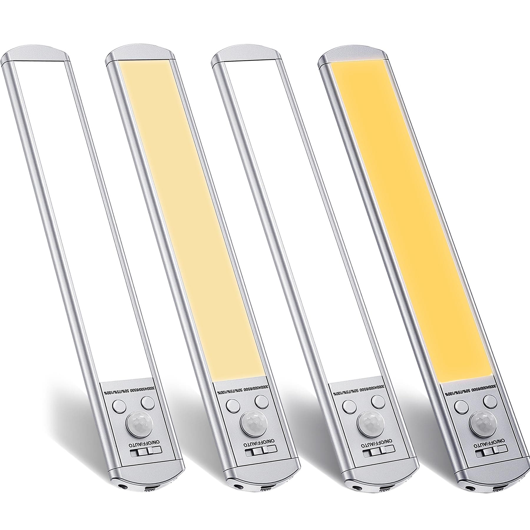 66-LED Motion Sensor Under Cabinet Lights - 3-Color Dimmable Wireless Closet Lighting with USB Rechargeable 1000mAh Battery - Magnetic LED Counter Lights for Kitchen Drawer Cupboard, Stair - 4Pack