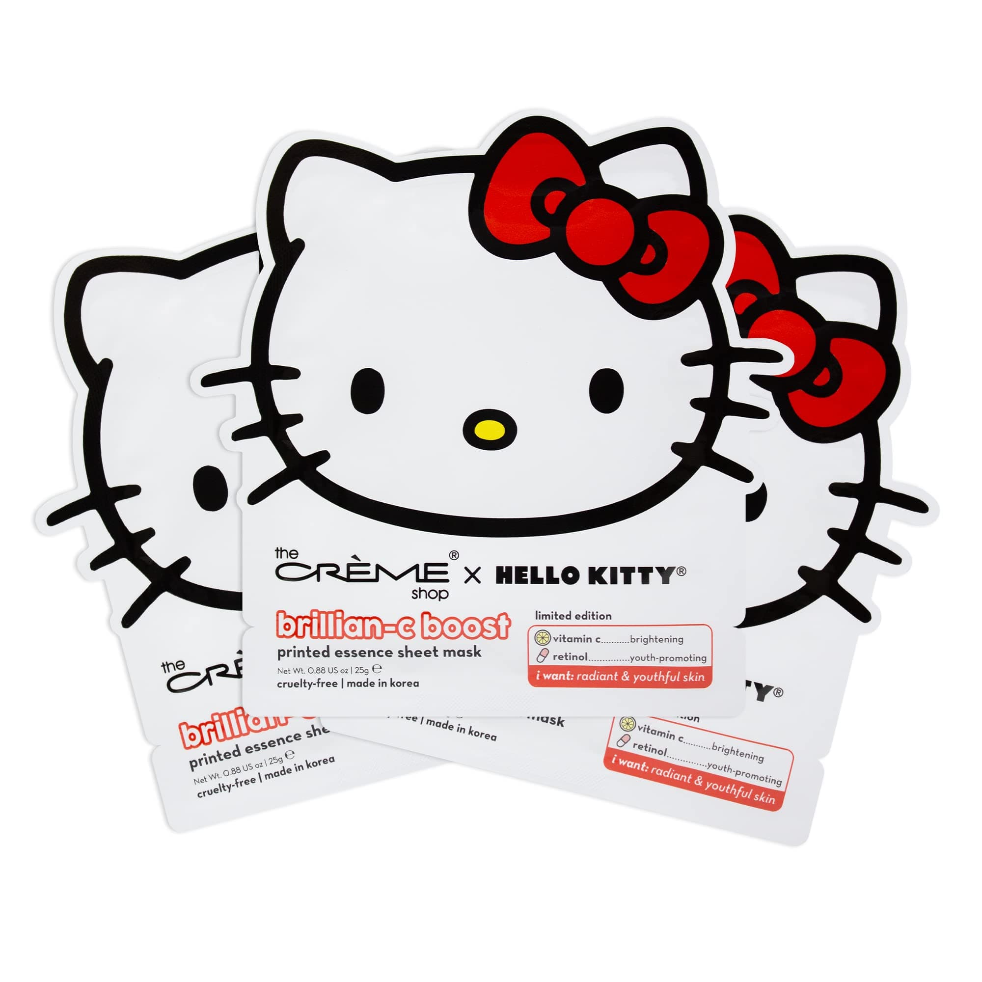 The Crème Shop x Hello Kitty Brillian-C Boost Printed Essence Sheet Mask (3 Pack)