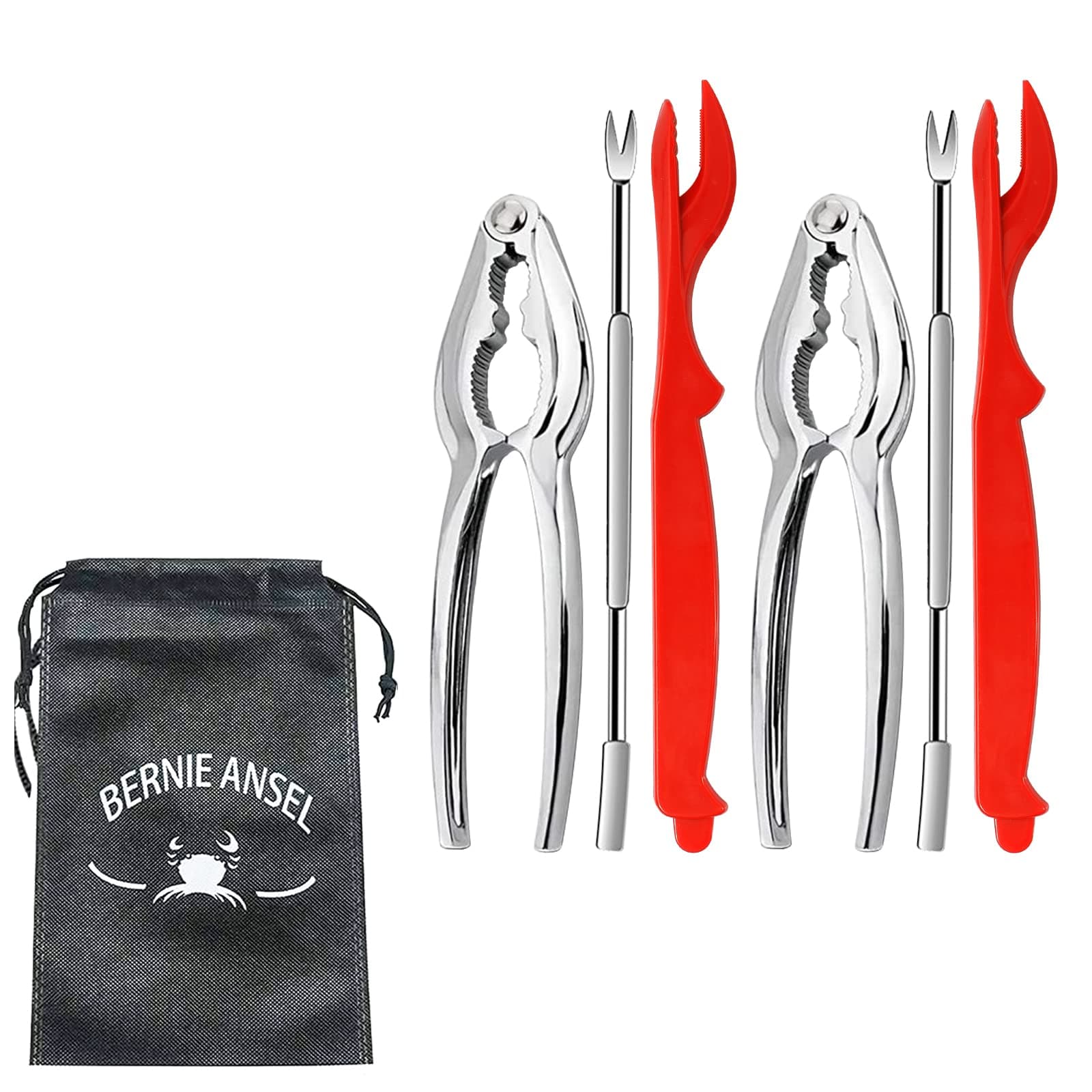 Crab Claw Crackers and Tools Set, 6-Piece Seafood Tools Set with 2 Crab Crackers, 2 Forks, 2 Lobster Shellers, Stainless Steel, 6.7 inches