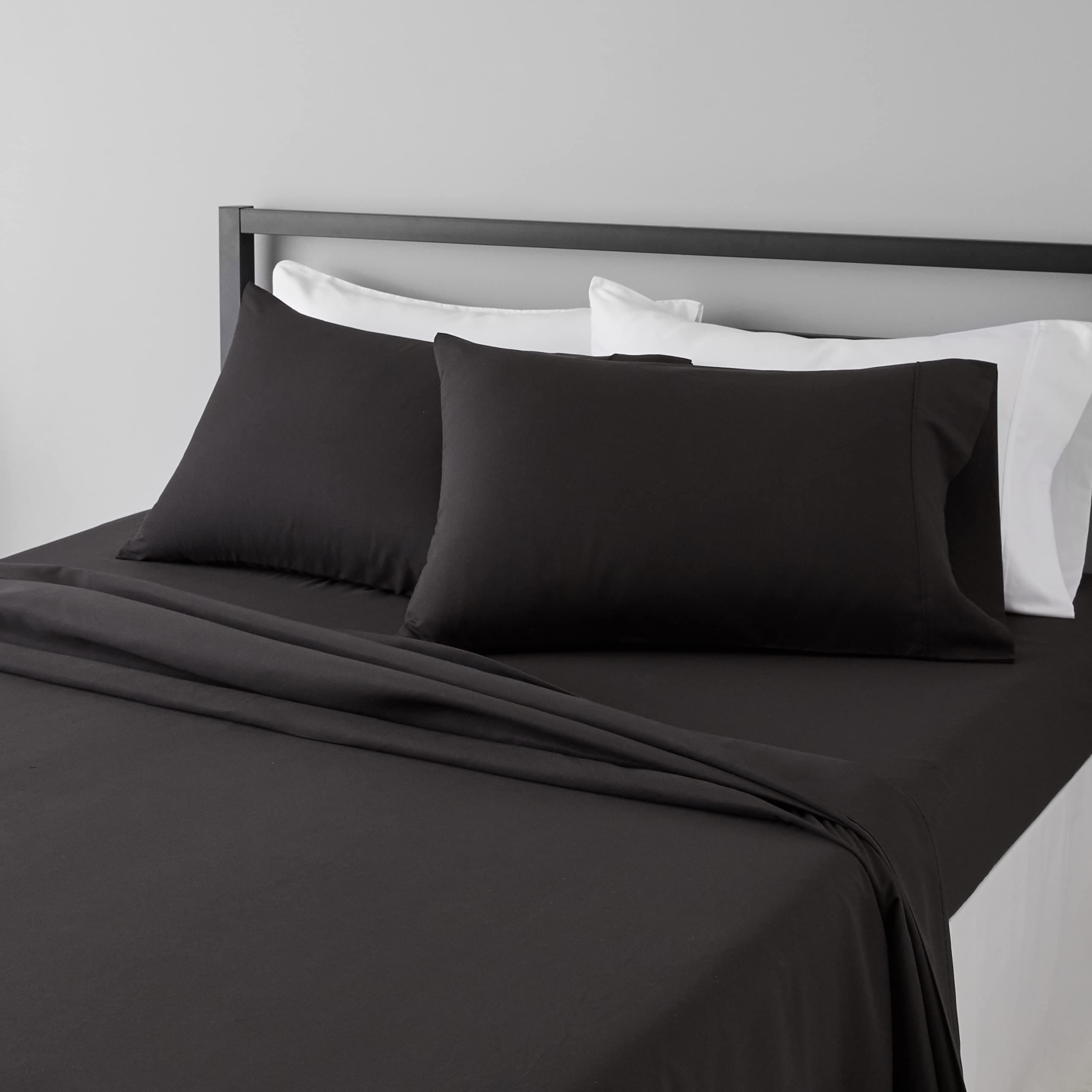 Lightweight Super Soft Easy Care Breathable Microfiber 4-Piece Bed Sheet Set with 14-Inch Deep Pockets, Wrinkle Resistant, Full, Black, Solid