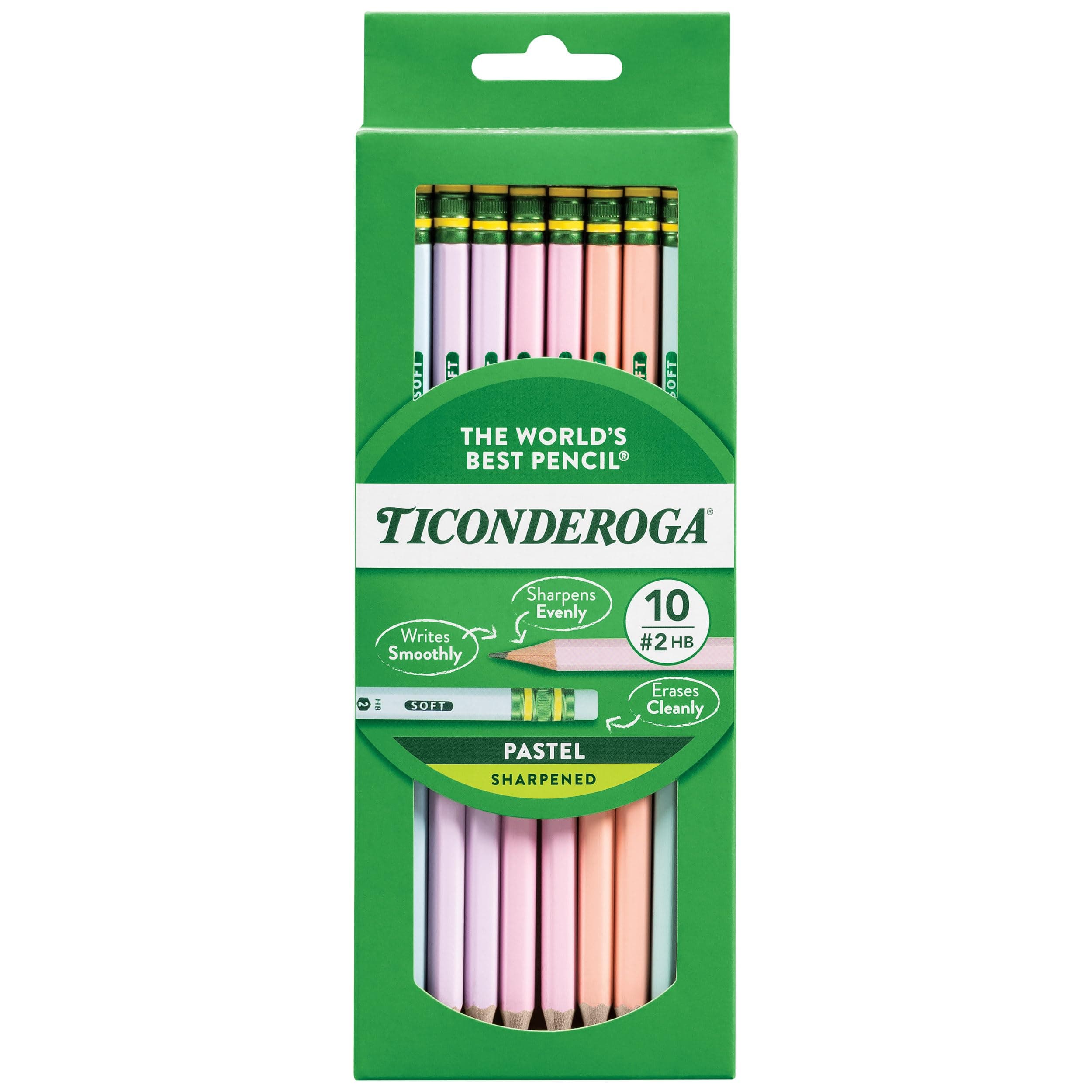 Ticonderoga Pre-Sharpened 2HB Soft Pastel Pencil Box 10 Count