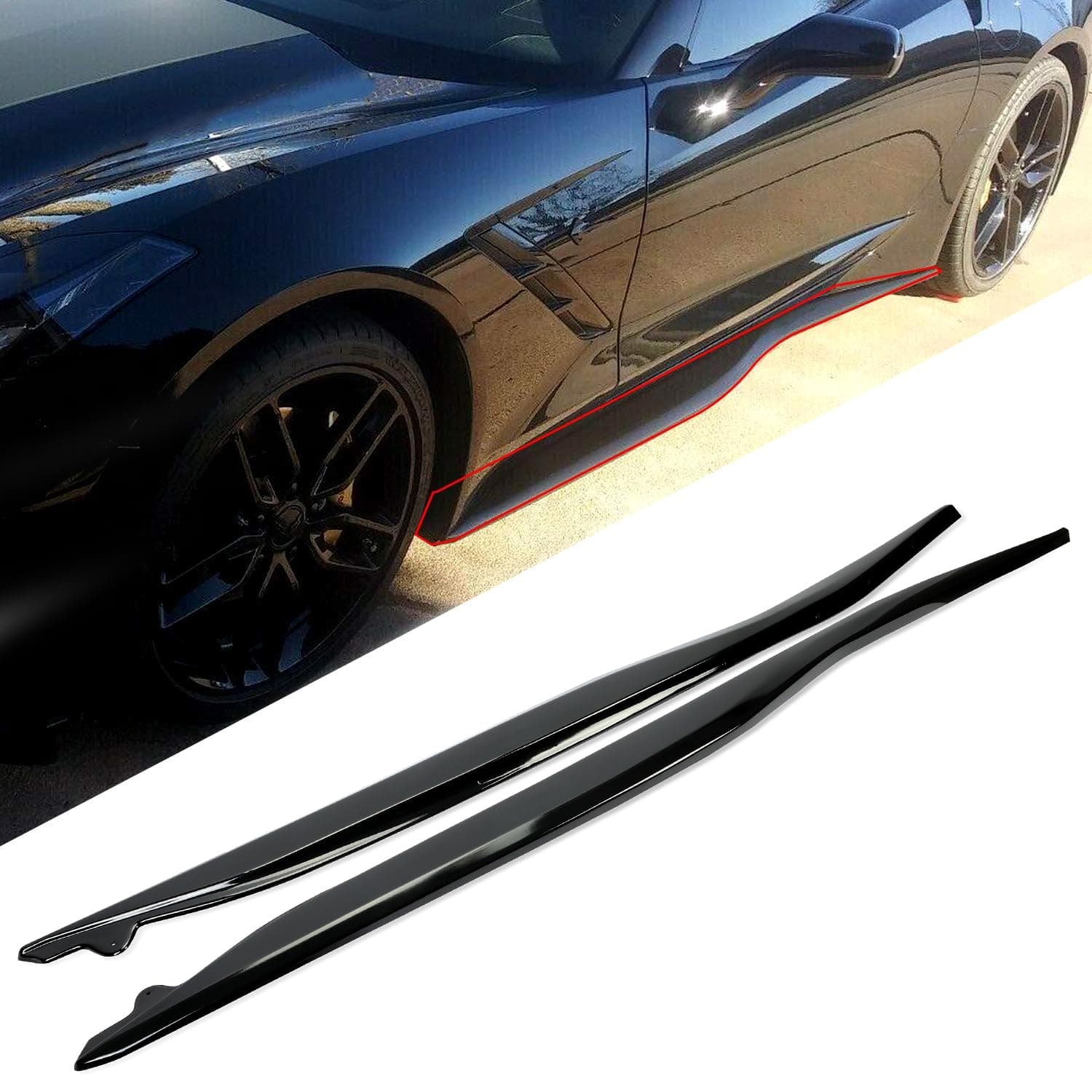 Side Skirts Replacement Compatible with 2014-2019 Corvette C7 Stingray Z06 ZR1 Z51 Grand Sport 2 Door Coupe Extension Rocker Panels Guard Side Part Glossy Black