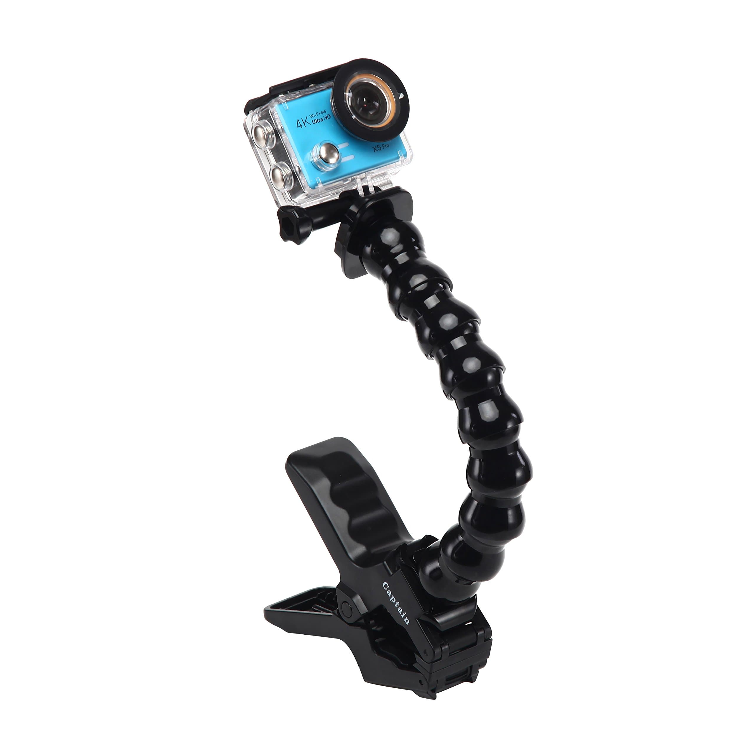 Adjustable Jaws Flex Clamp Mount with Adjustable Gooseneck for Gopro Hero 5 6 4 Accessories, Session, 3+, 3, 2, 1 & Sport Video Cameras By Captain