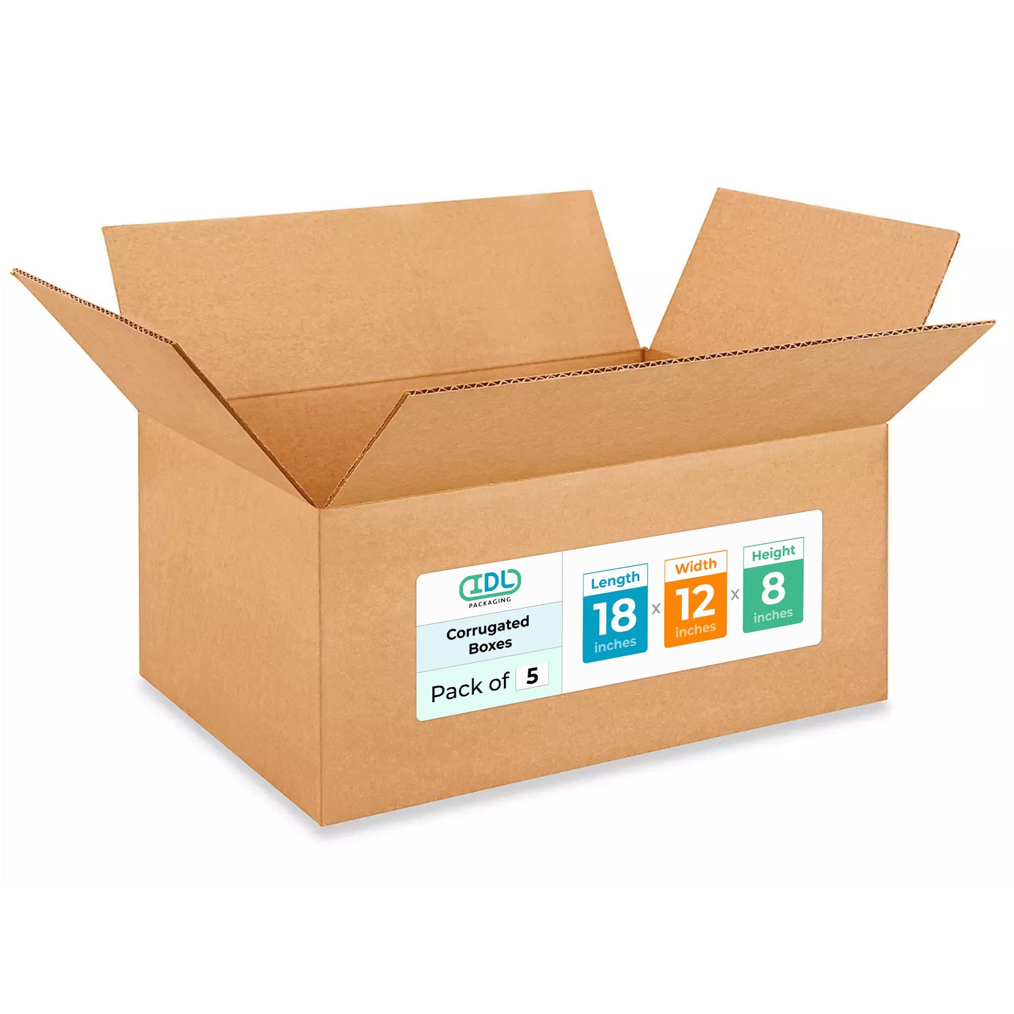 IDL Packaging 18"L x 12"W x 8"H Medium Box (Pack of 5) for Moving, Shipping or Storing Items, 100% Recyclable, Brown