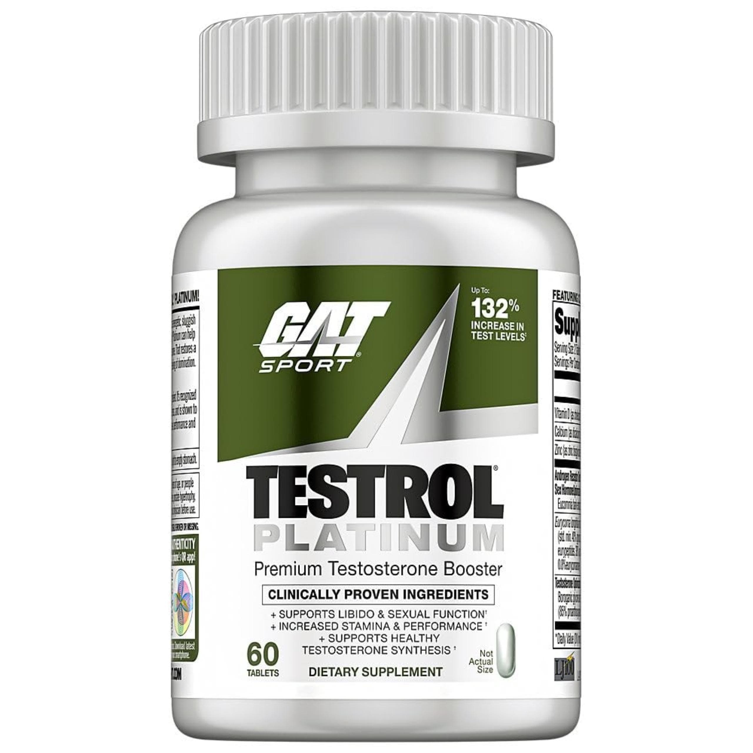 GAT SPORT Test Booster for Men, Testrol Platinum, Stamina + Libido + Testosterone Boost, Boron, Vitamin D, Zinc, 60 Tablets