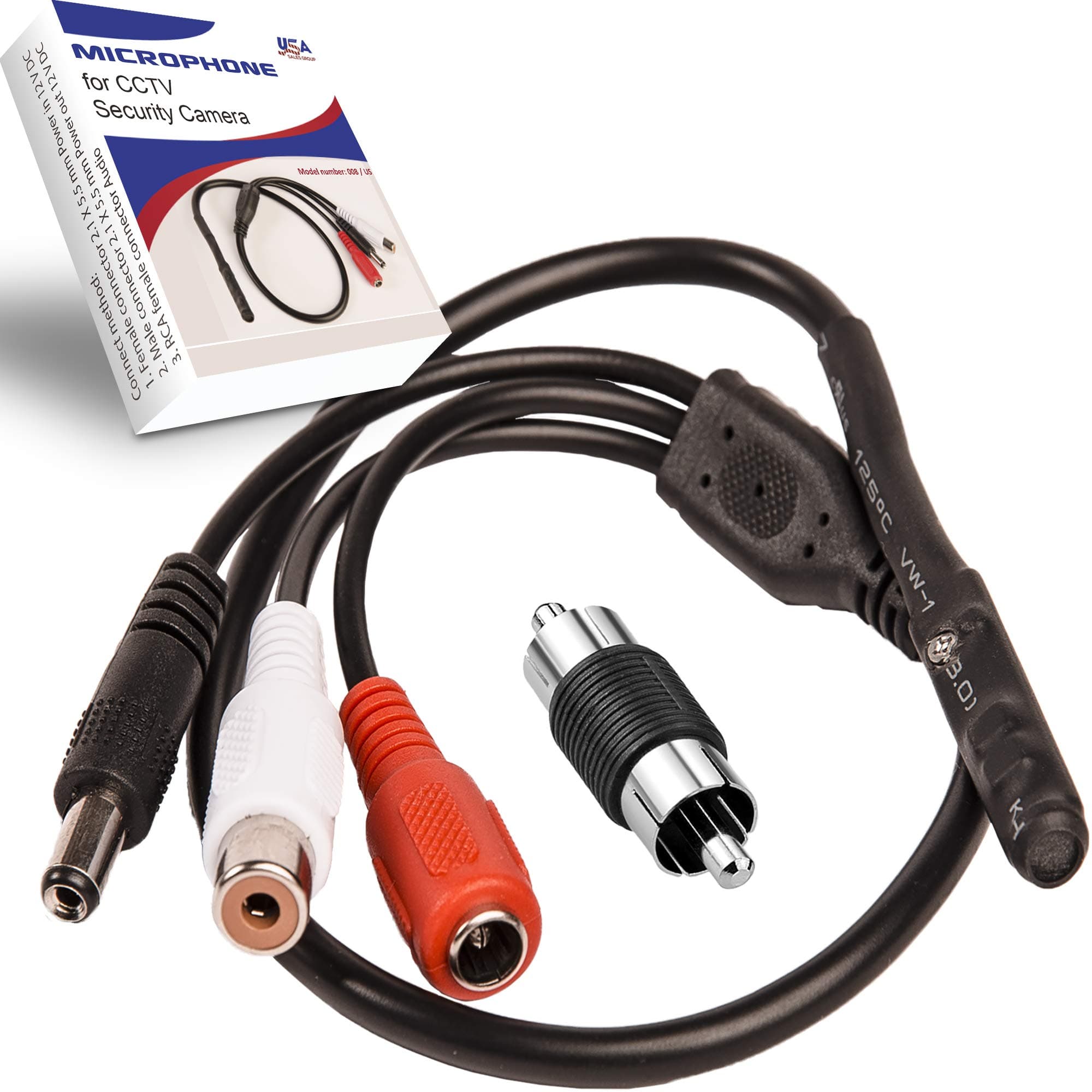 CCTV Microphone with Preamp RCA Audio Out 12V DC — Adjustable Gain — for DVR/NVR & IP Cameras (1 Pack)