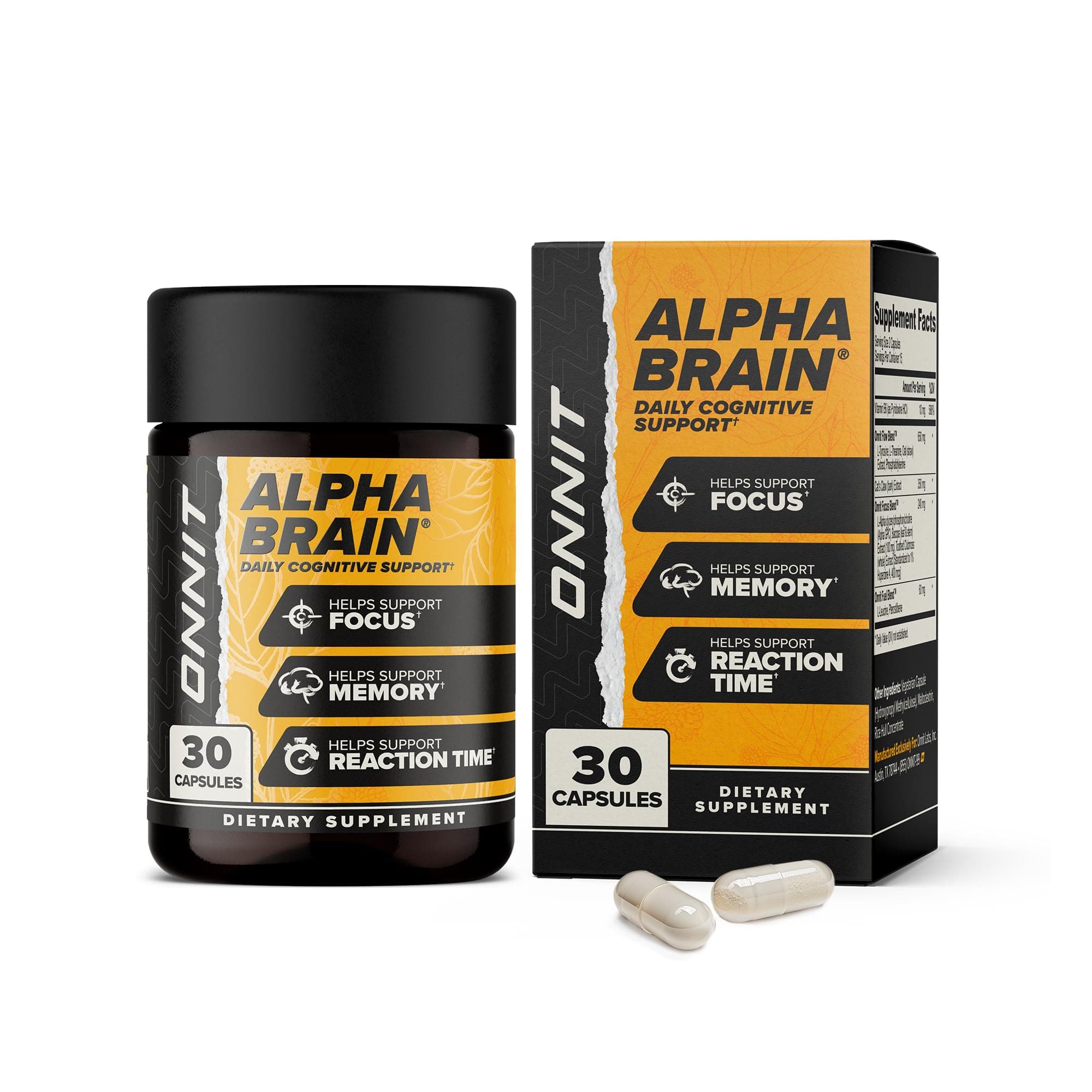 ONNIT Alpha Brain Nootropic Brain Supplement for Focus, Memory, Mental Clarity, Cognitive Support with L-Theanine and Vitamin B6, 30 Count Capsules