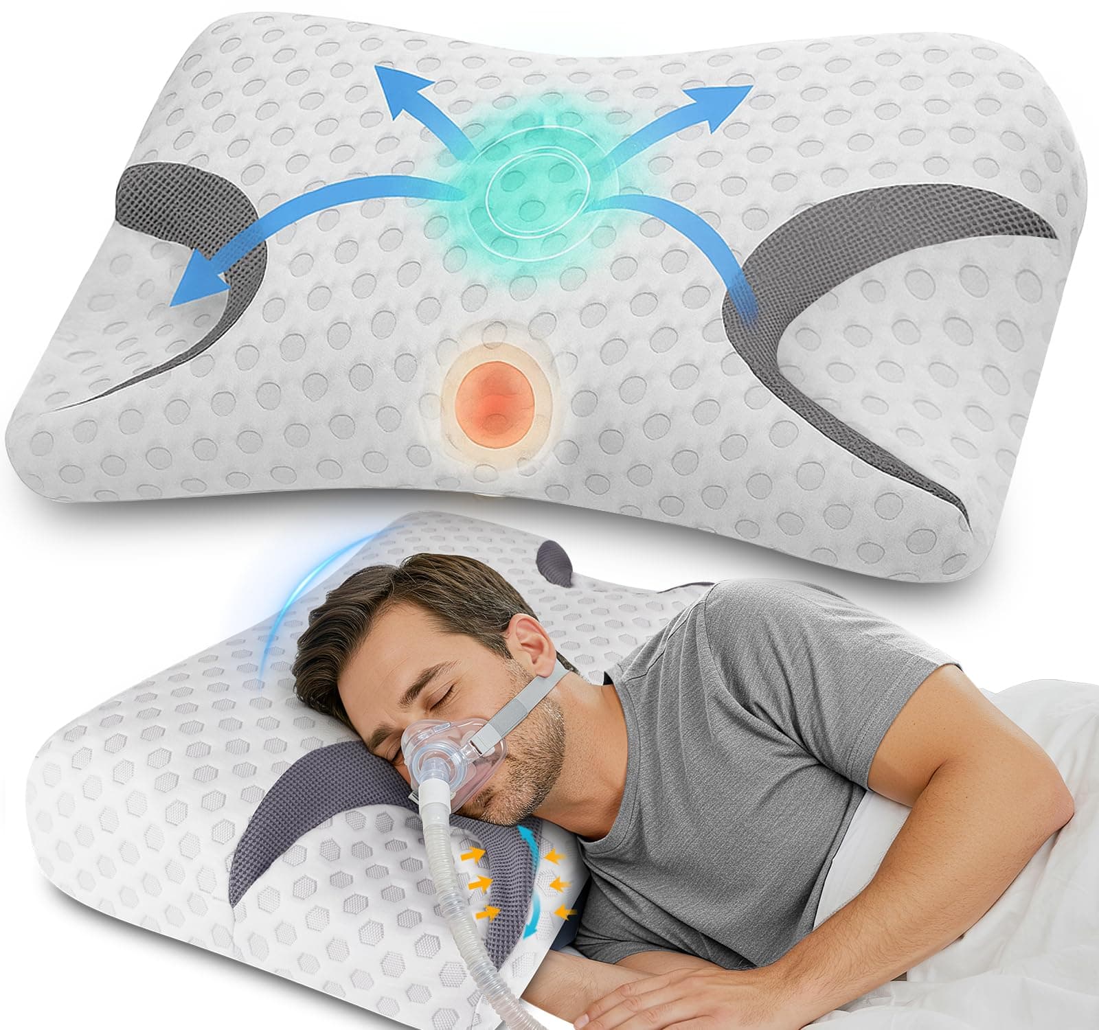 Cpap Memory Foam Pillow For Side Sleeper, Sleep Apnea Sleeping, Nasal Pillows Suit All Masks User, Orthopedic Neck Support Relief Pain Back Sleepers