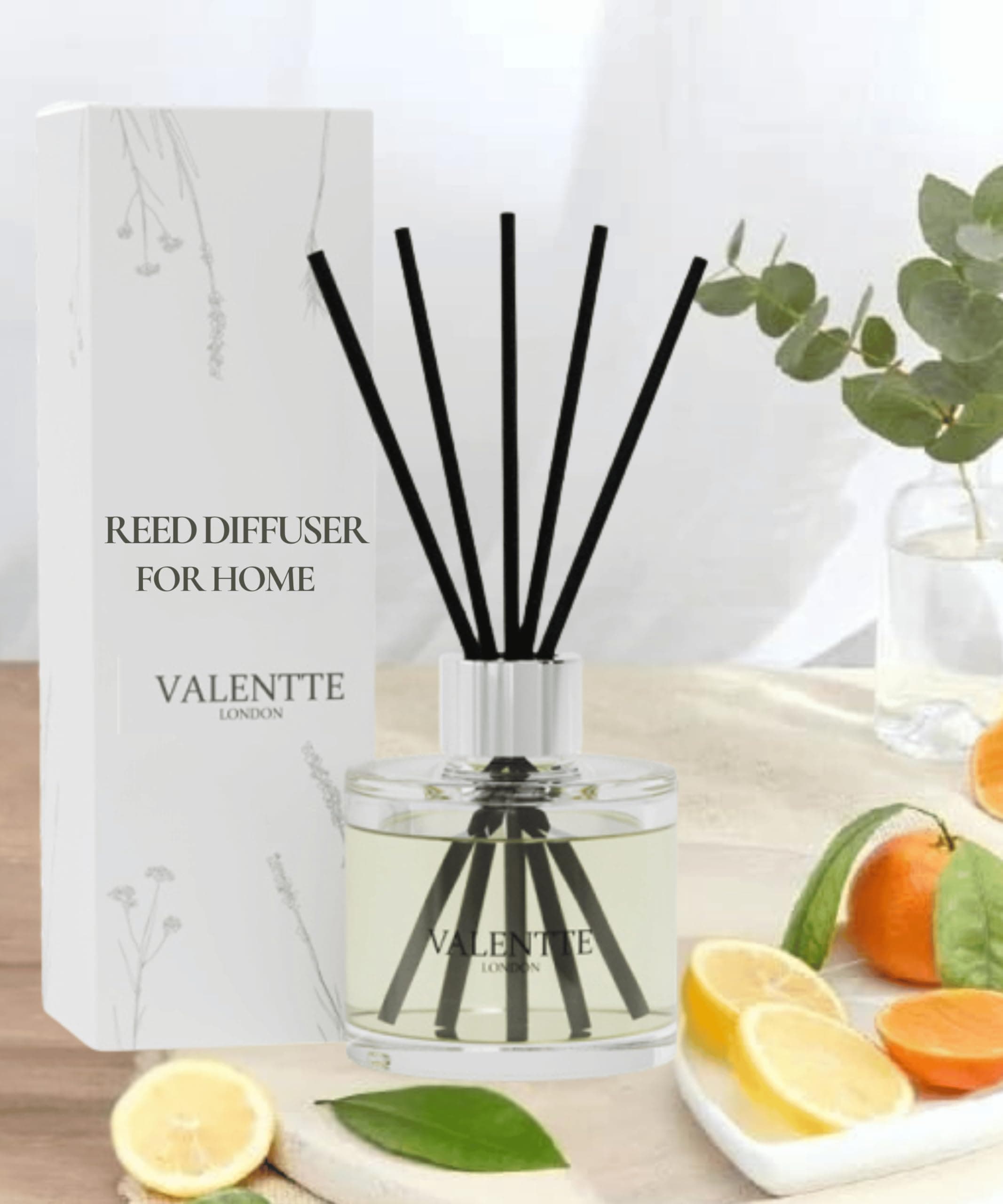 Valentte Reed Diffuser for Home, Citrus Grove Home Fragrance, 100ml Luxury Reed Diffuser with Premium Black Fibre Reeds