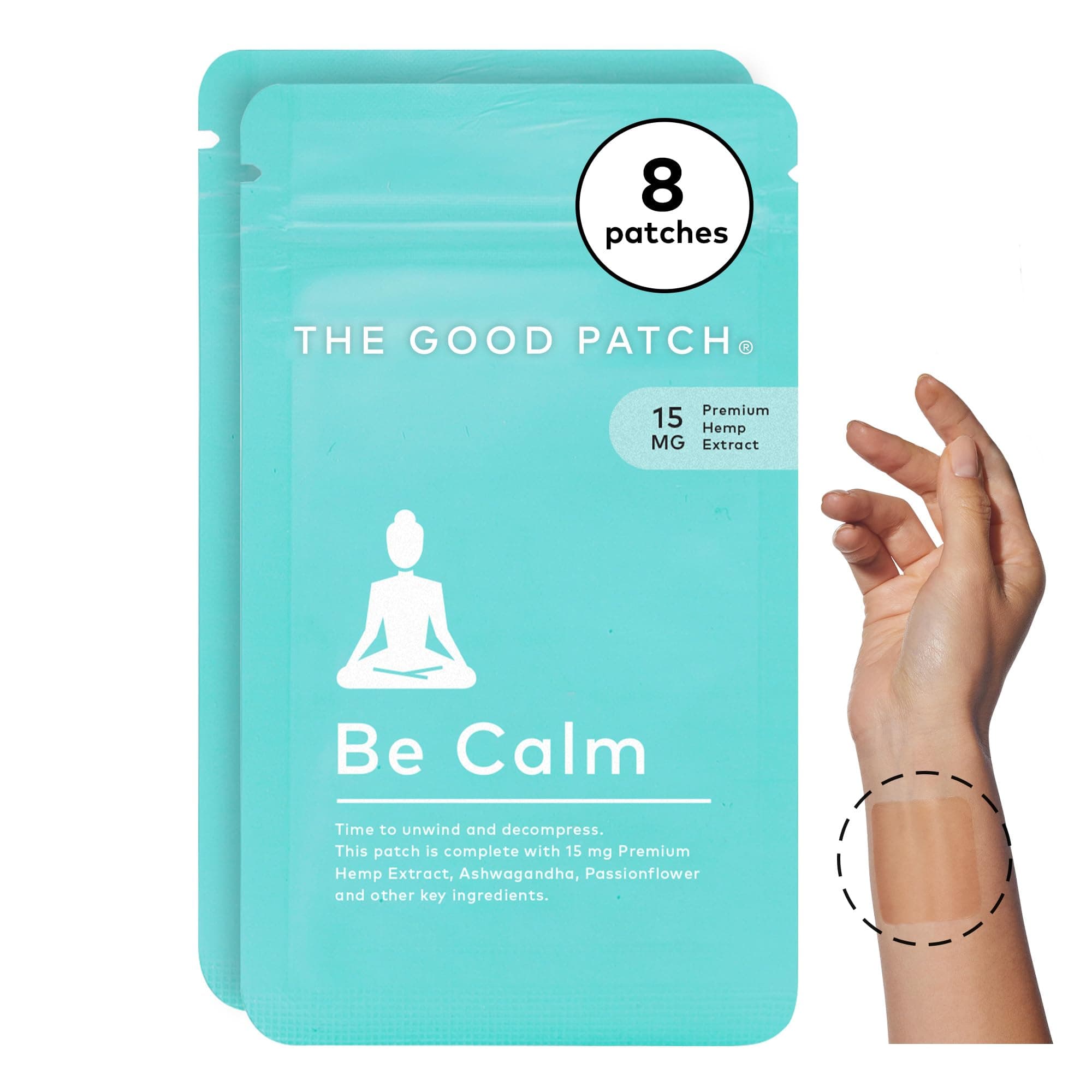 The Good Patch Be Calm Patch with Hemp, Anxiety Relief, Natural Patch with Hemp Extract, Ashwagandha Root, Passionflower, Plant Powered Wearable Wellness, Sustained Release (8 Total Patches)