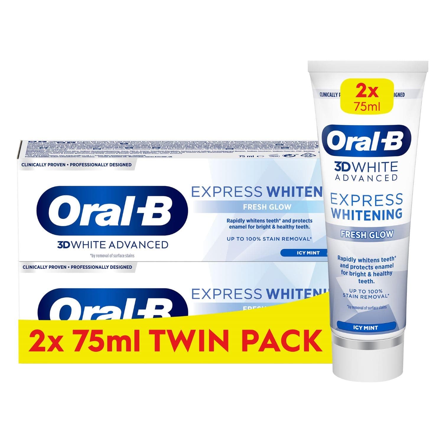 Oral-B 3D White Advanced Express Whitening Toothpaste Fresh Glow 2 x 75ml Twin Pack