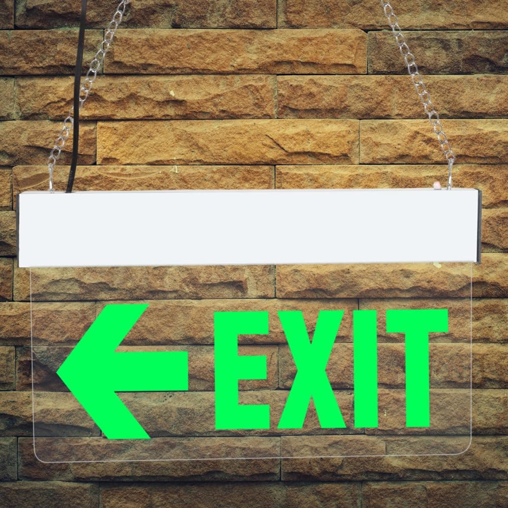 Green LED Light Sign Board - EXIT with Left Arrow I Ultra Brightness Acrylic Body Hanging Boards I Unbreakable, Scratch Resistant I for Hotel Home Hospital Bank Office I 12X6 Inch|BIS Approved- Set of 1