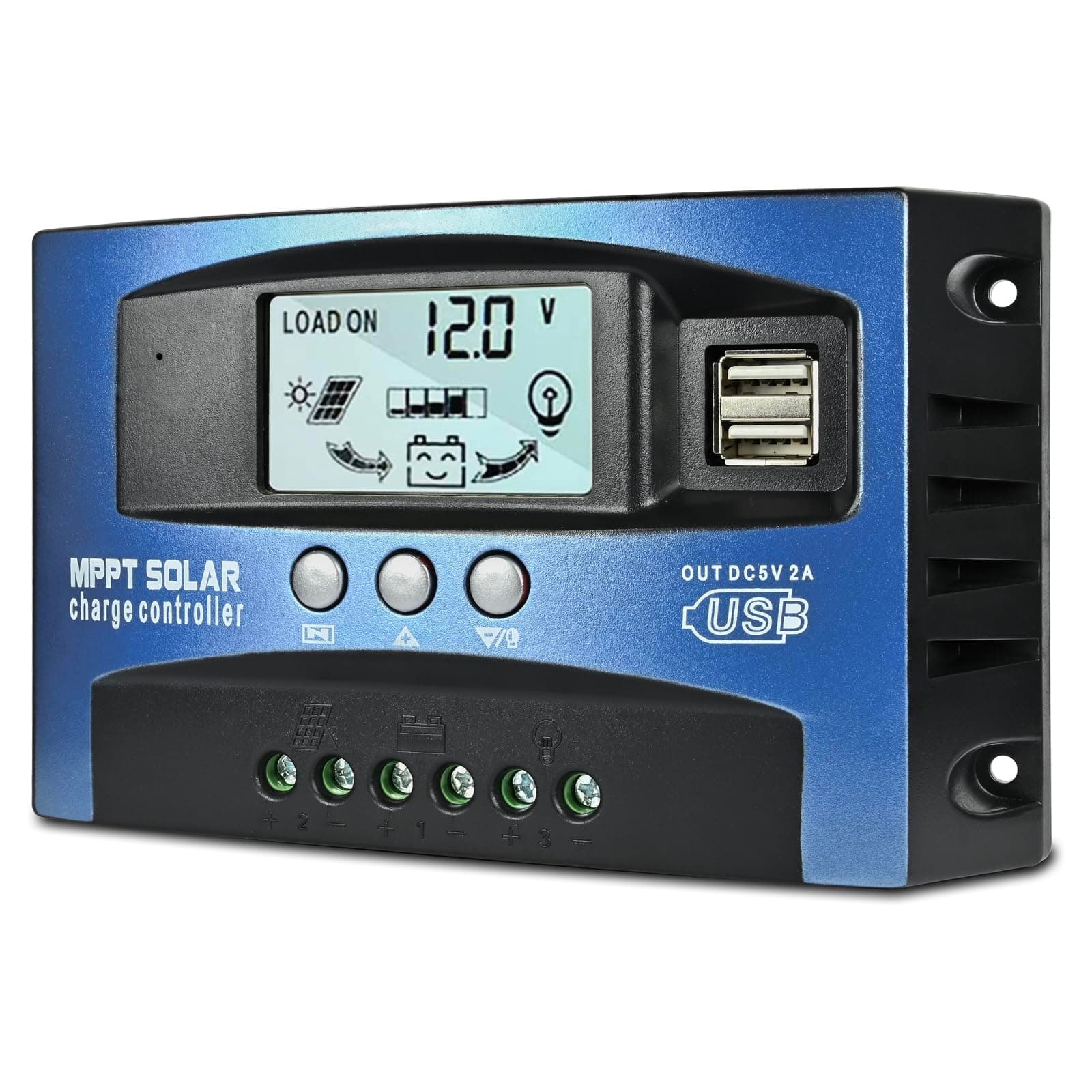 30A MPPT Solar Charge Controller, 12V/ 24V Solar Panel Battery Intelligent Regulator with Dual USB Port, LCD Display and Timer Setting ON/Off Hours