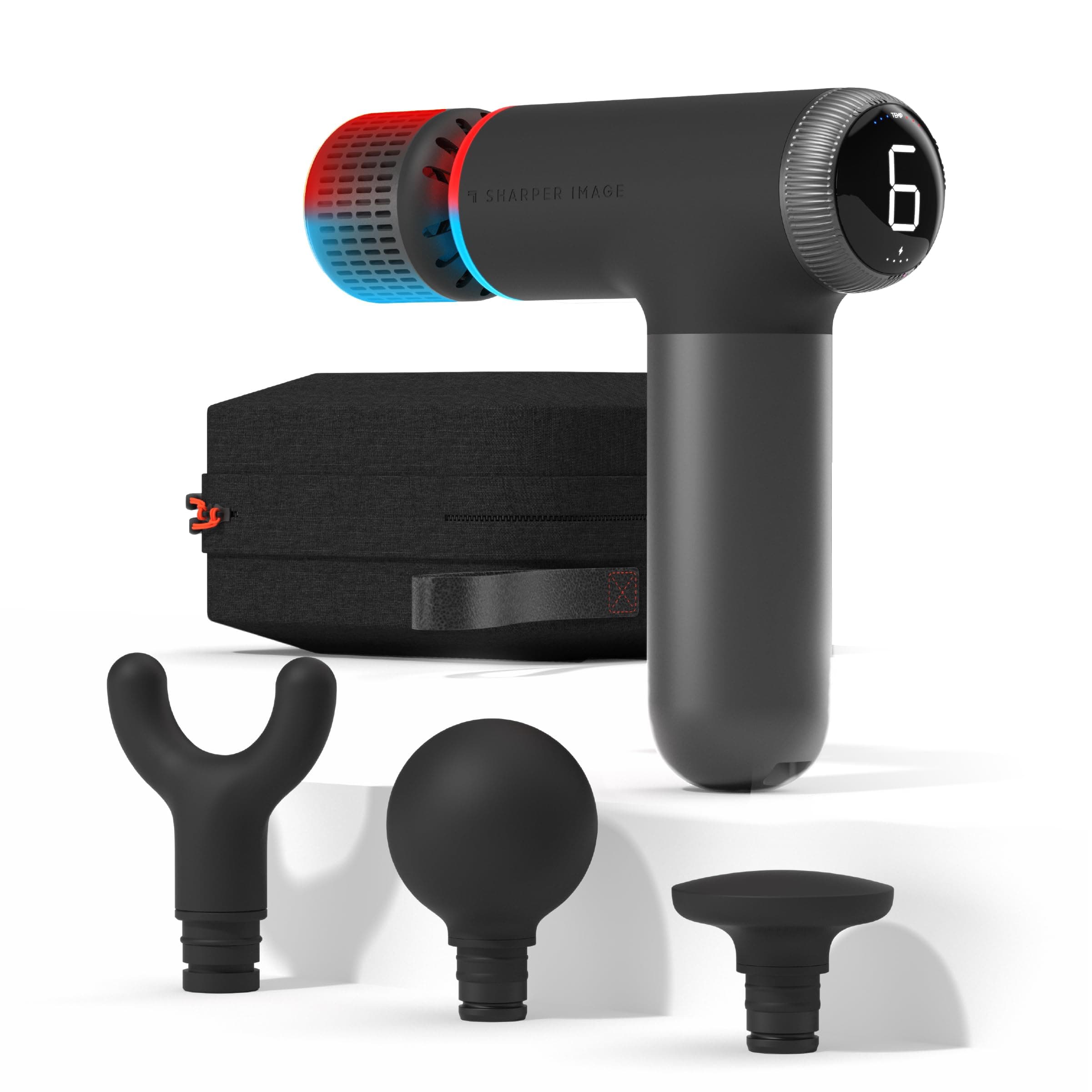 Powerboost® Pro+ Hot & Cold Compact Deep Tissue Massage Gun - 6 Speed, 4 Attachments, Travel Case| Soothing Heat & Cold Therapy| Portable Lightweight Full Body Shoulder & Back Massager