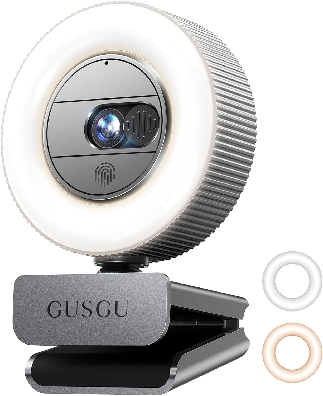 GUSGU 2K QHD Webcam with Microphone and Ring Light, G910 Web Camera Privacy Cover, USB Plug&Play Computer Camera for PC/Desktop/Laptop/Mac, Streaming Camera for Video Conferencing