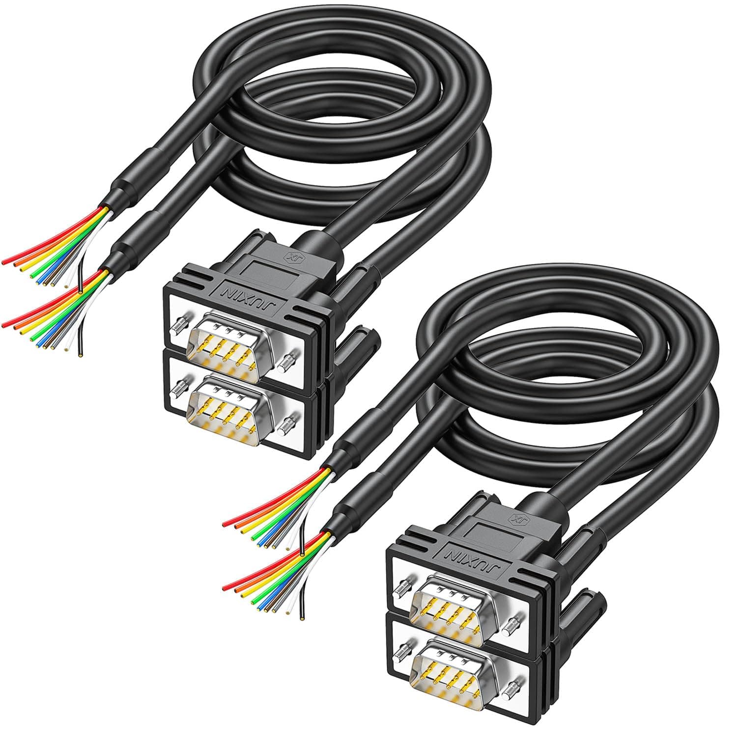 JUXINICE4Pack DB9 Connector to Bare Wire END, D-SUB 9 pin RS232 Serial Extension Cable Double shielde,DB9 Male to 9-Core Wires 3ft -Black