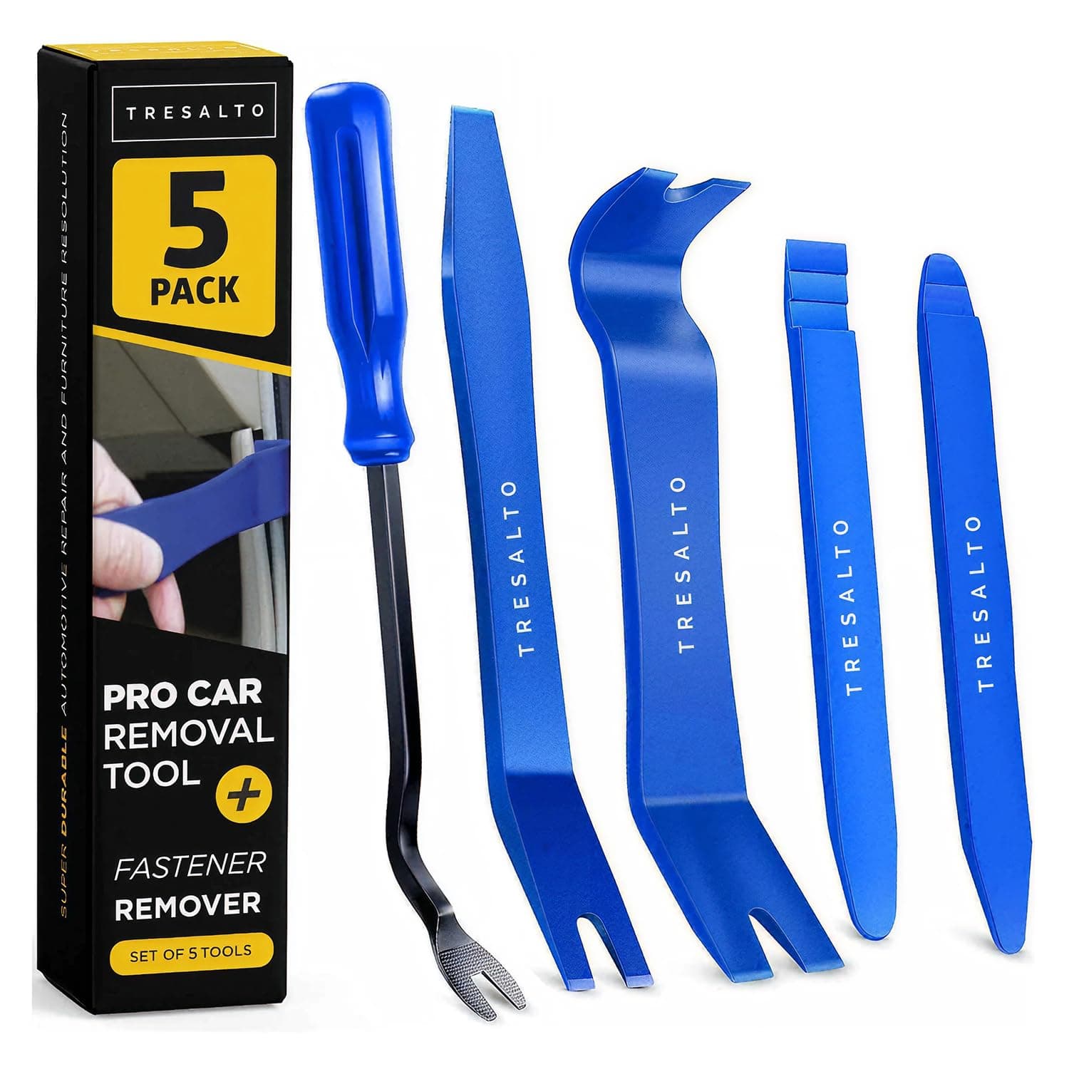 Auto Trim Removal Tool Kit - 5 Piece Set for Dash, Door Panel, Clip Remover - Scratch-Resist Nylon Pry Tools for Interior Car Trims Work - Panel Prying Tools Included - Blue