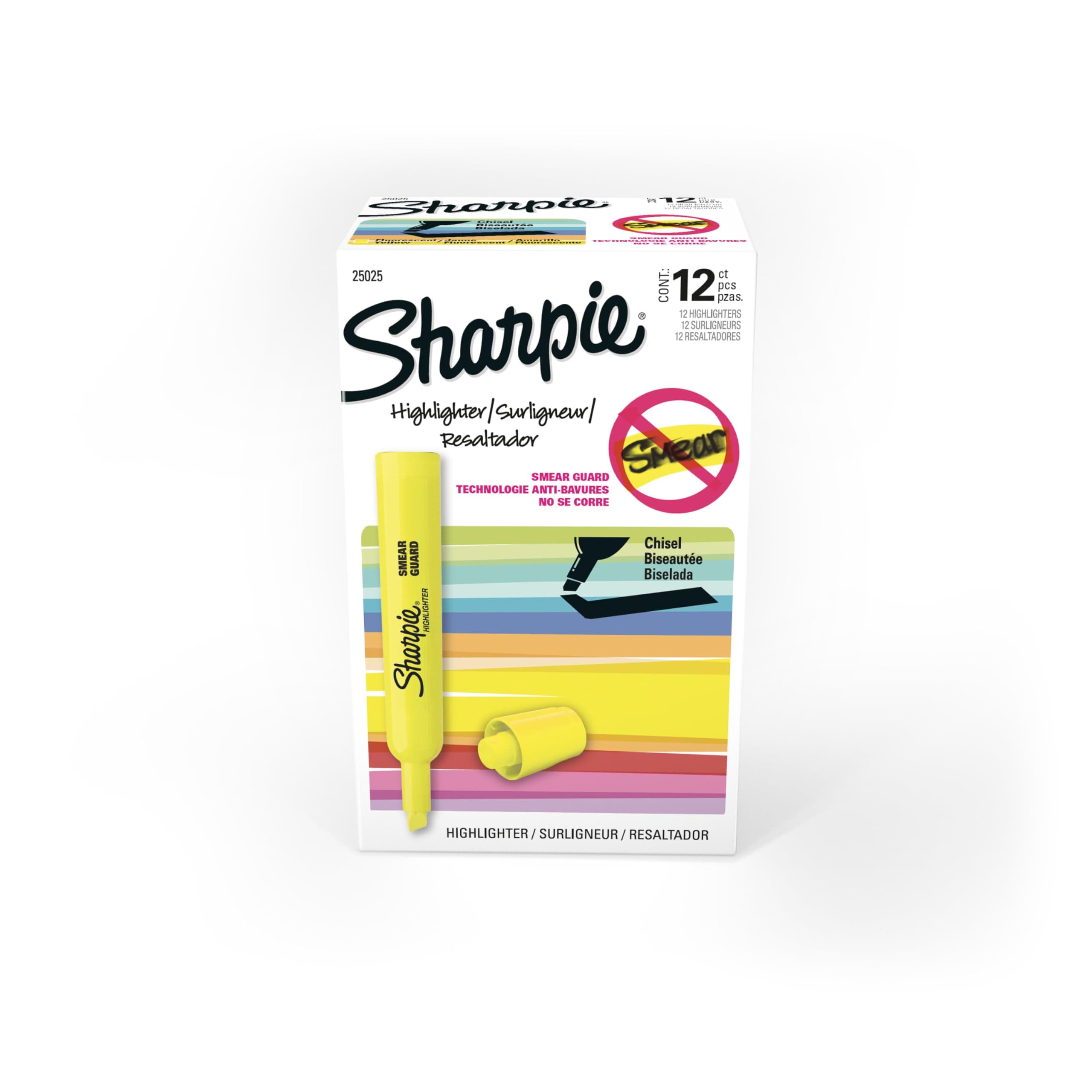 Sharpie Tank Highlighters, Chisel Tip, Fluorescent Yellow, 12 Count