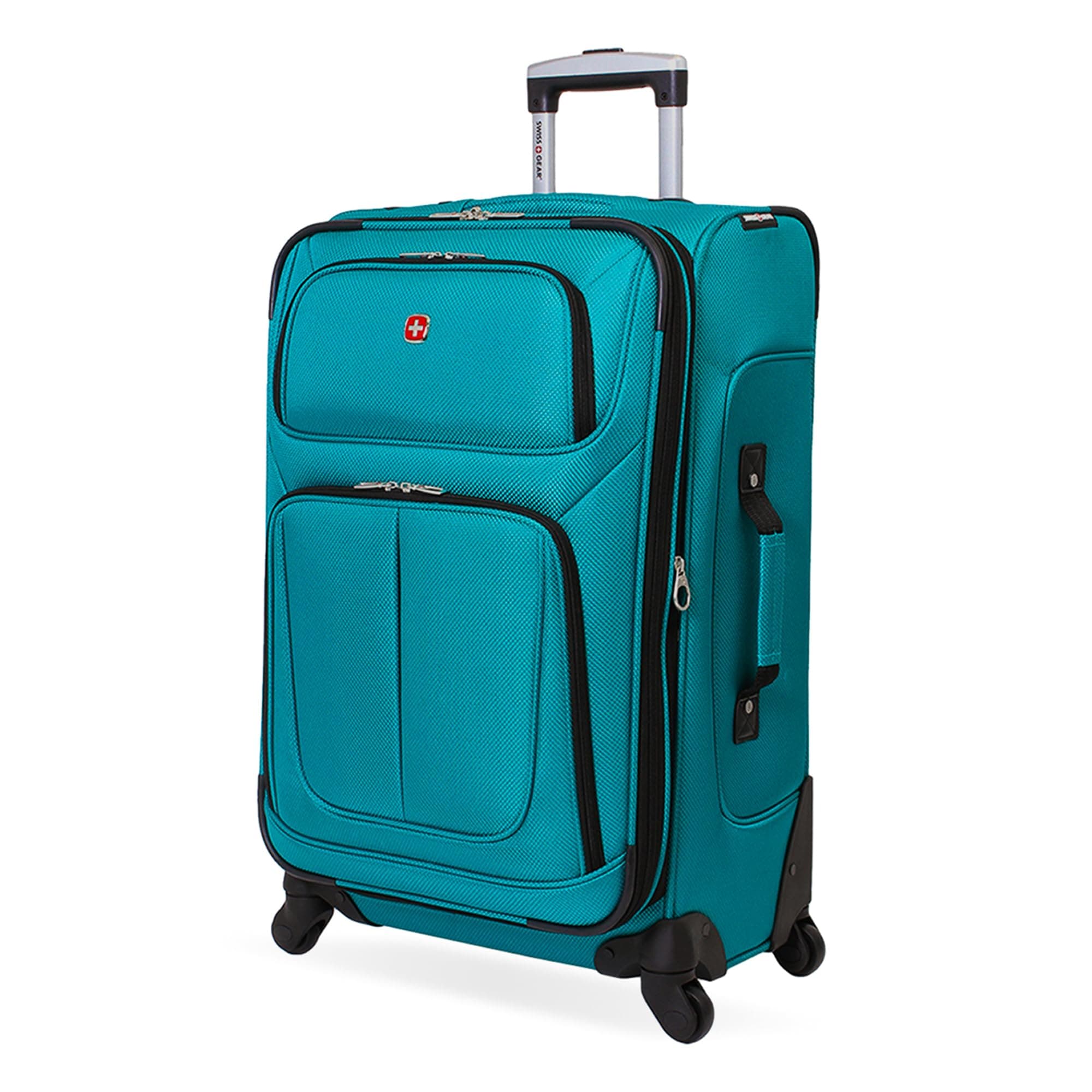Sion Softside Expandable Spinner Luggage Durable Lightweight Travel Suitcase, Teal, Checked-Medium 25-Inch
