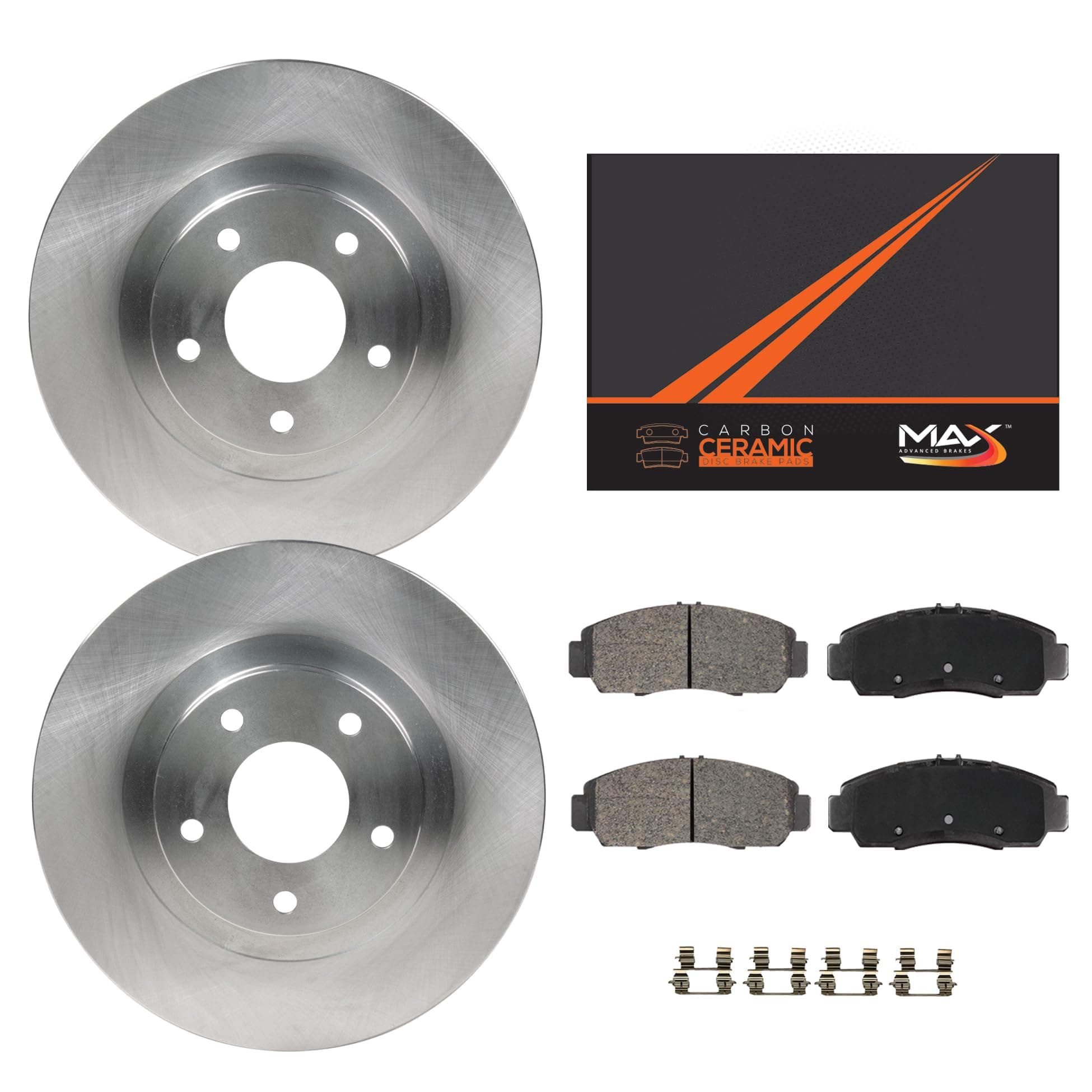 Max Advanced Brakes Front Brake Kit Compatible With 2019 2020 2021 2022 2023 Ram 1500 Replacement Premium OE Disc Brake Rotors and Ceramic Brake Pads