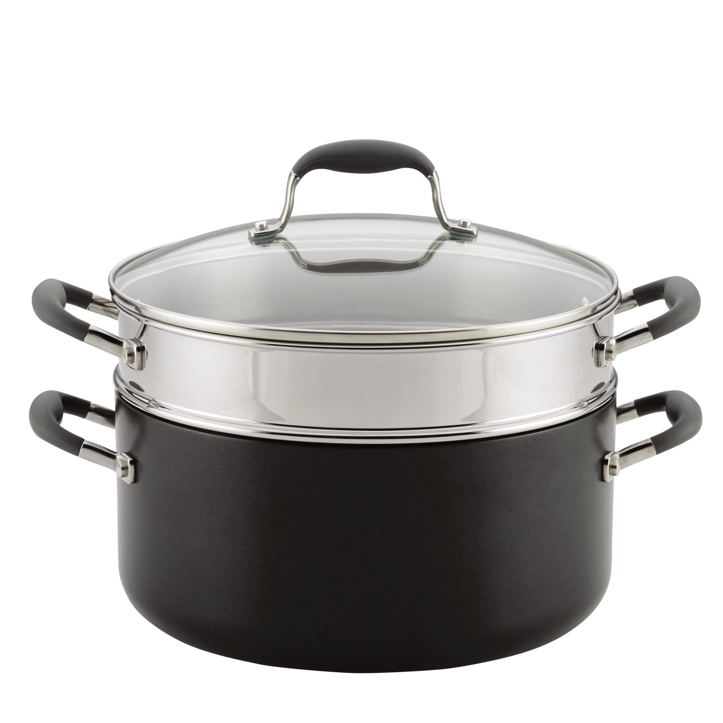 Anolon Advanced Hard-Anodized Dutch Oven Multipurpose Steamer Set, 8.5-Quart, Graphite