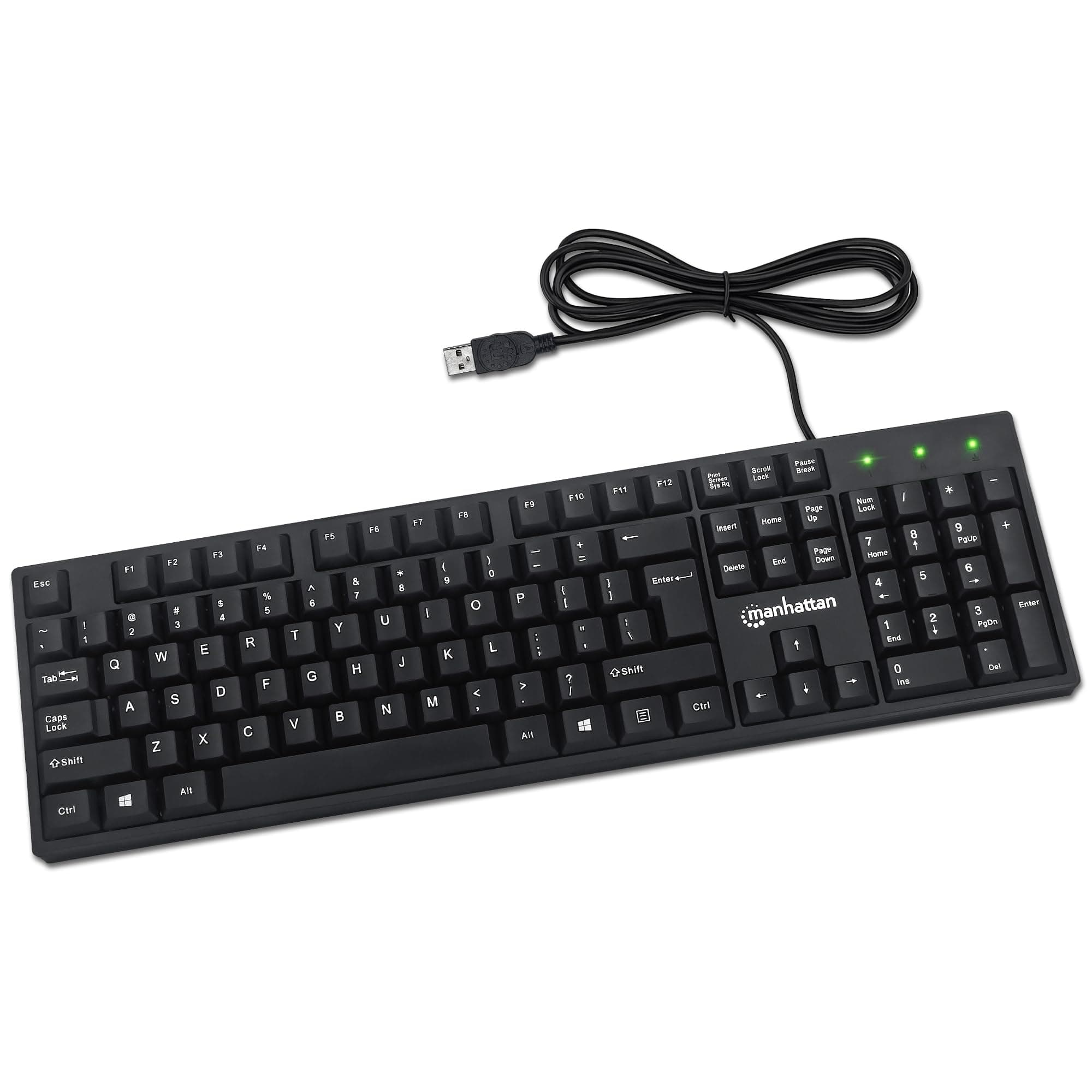 Wired Computer Keyboard – Basic Black Keyboard - with 4.5ft USB-A Cable, 104-keys, Foldable Stands - Compatible for Windows, PC, Laptop - 3 Yr Mfg Warranty – 179324