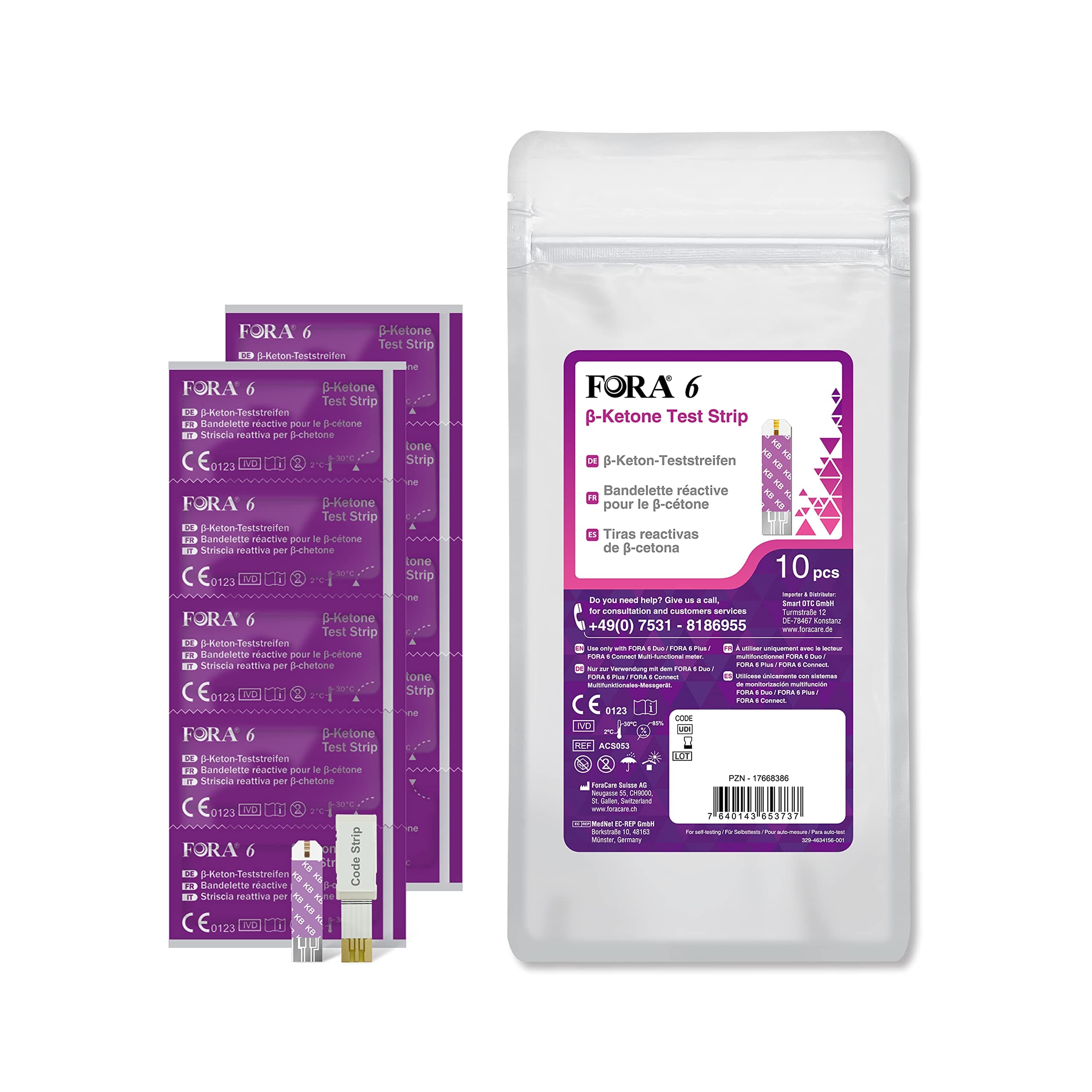 ß-Ketone Test Strips x 10 for use ONLY with The FORA 6 Multi Parameter Meter