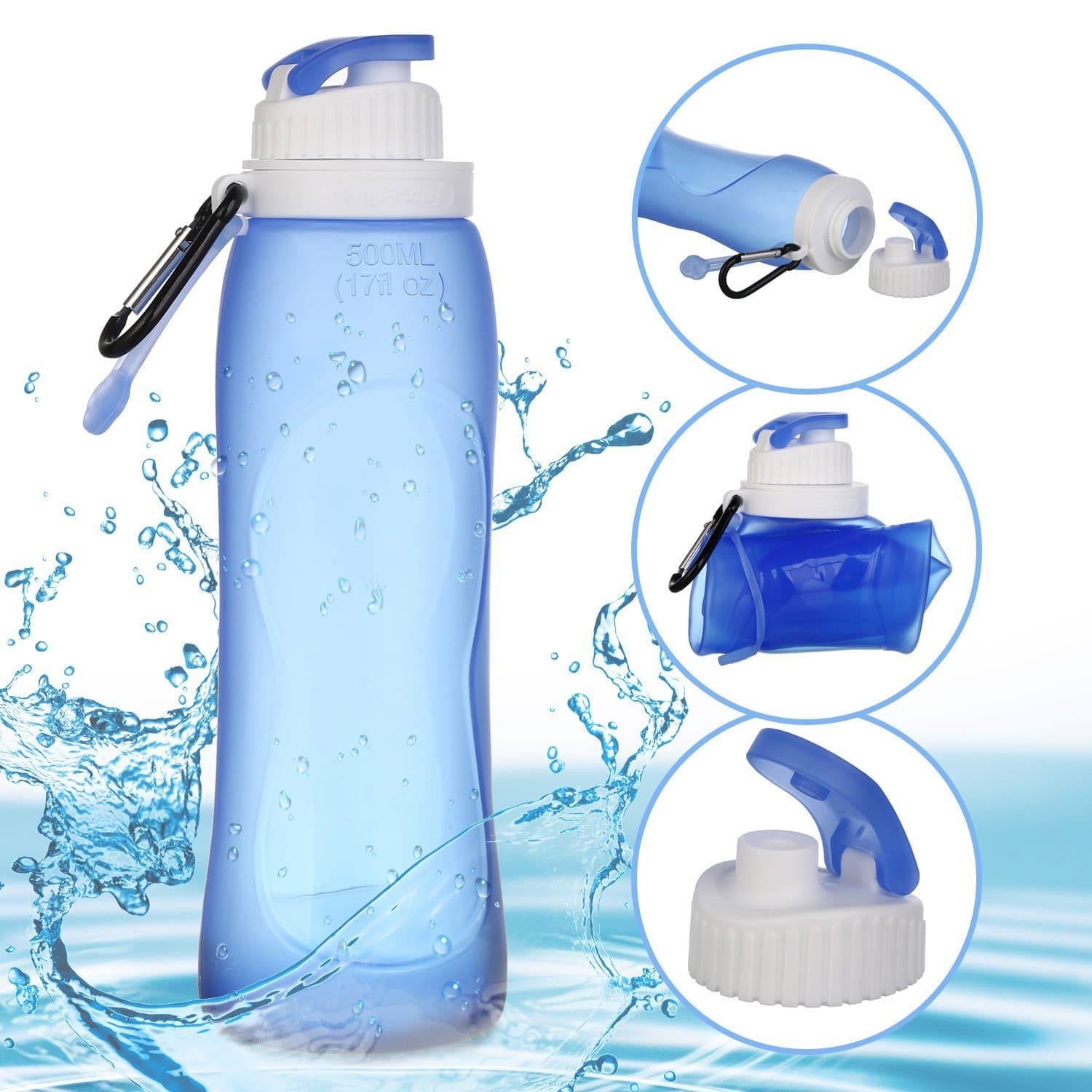 Collapsible Silicone Water Bottle (Blue)
