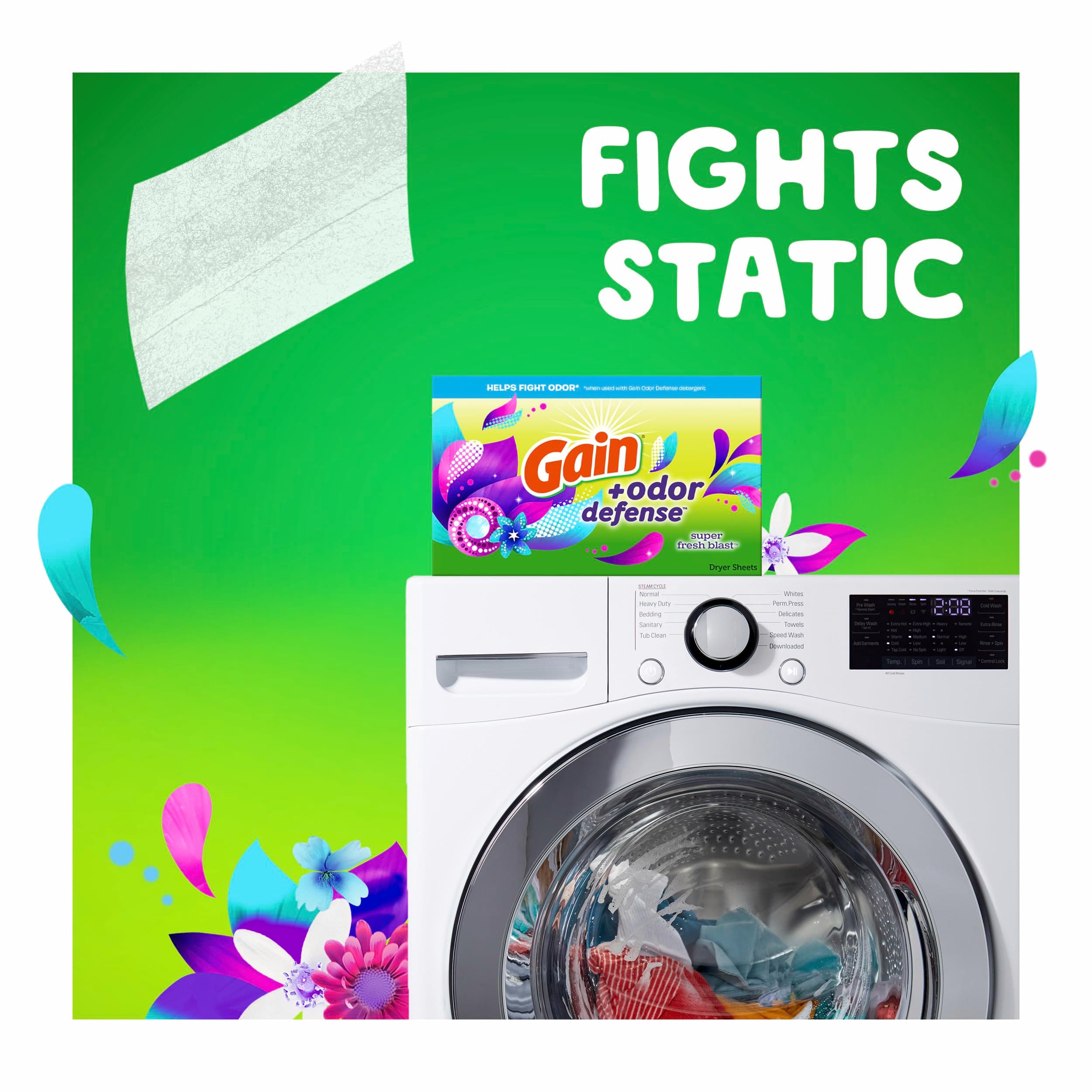 Gain Dryer Sheets Plus Odor Defense, Super Fresh Blast Scent, 120 Count, Helps fight static and odor, laundry sheets