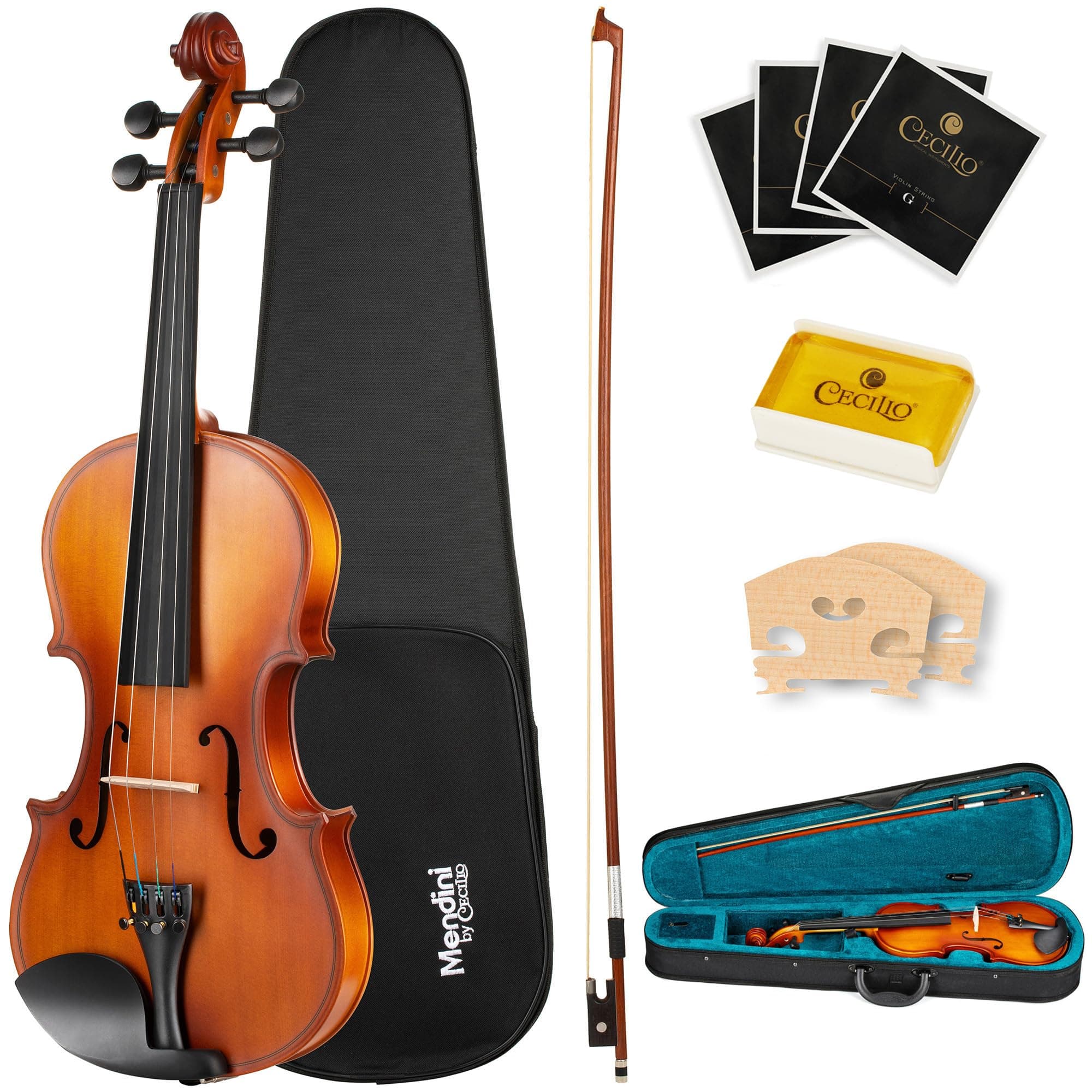 Mendini by Cecilio 12-Inch Solid Wood Violin Set for Beginners - Hand Carved Acoustic Viola Kit - Fiddle Set with Hard Case, Bow, Rosin, Bridge and Extra Strings (Satin Antique)