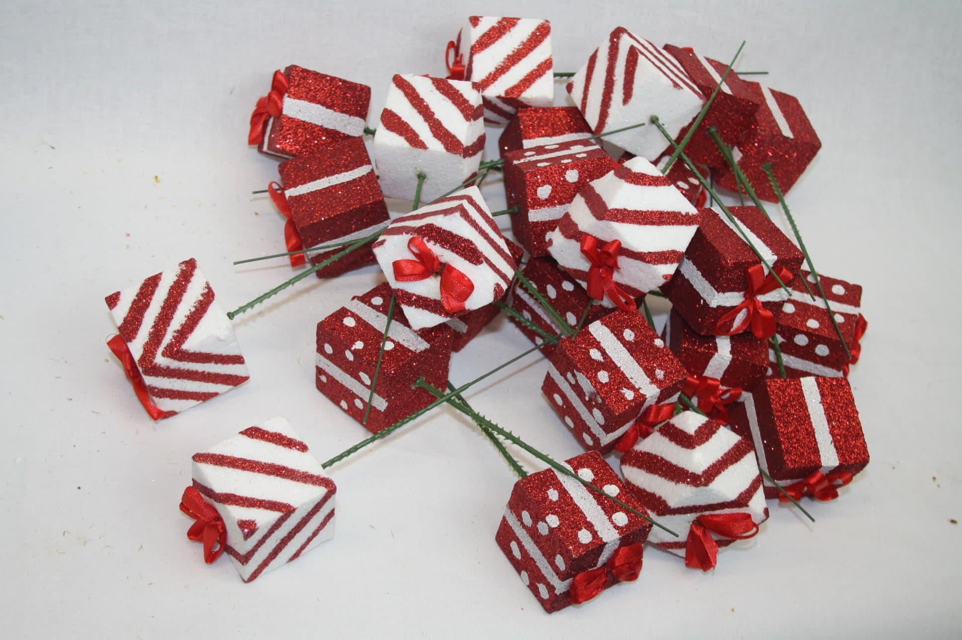 Red & White Mini Christmas Parcel Picks x 24