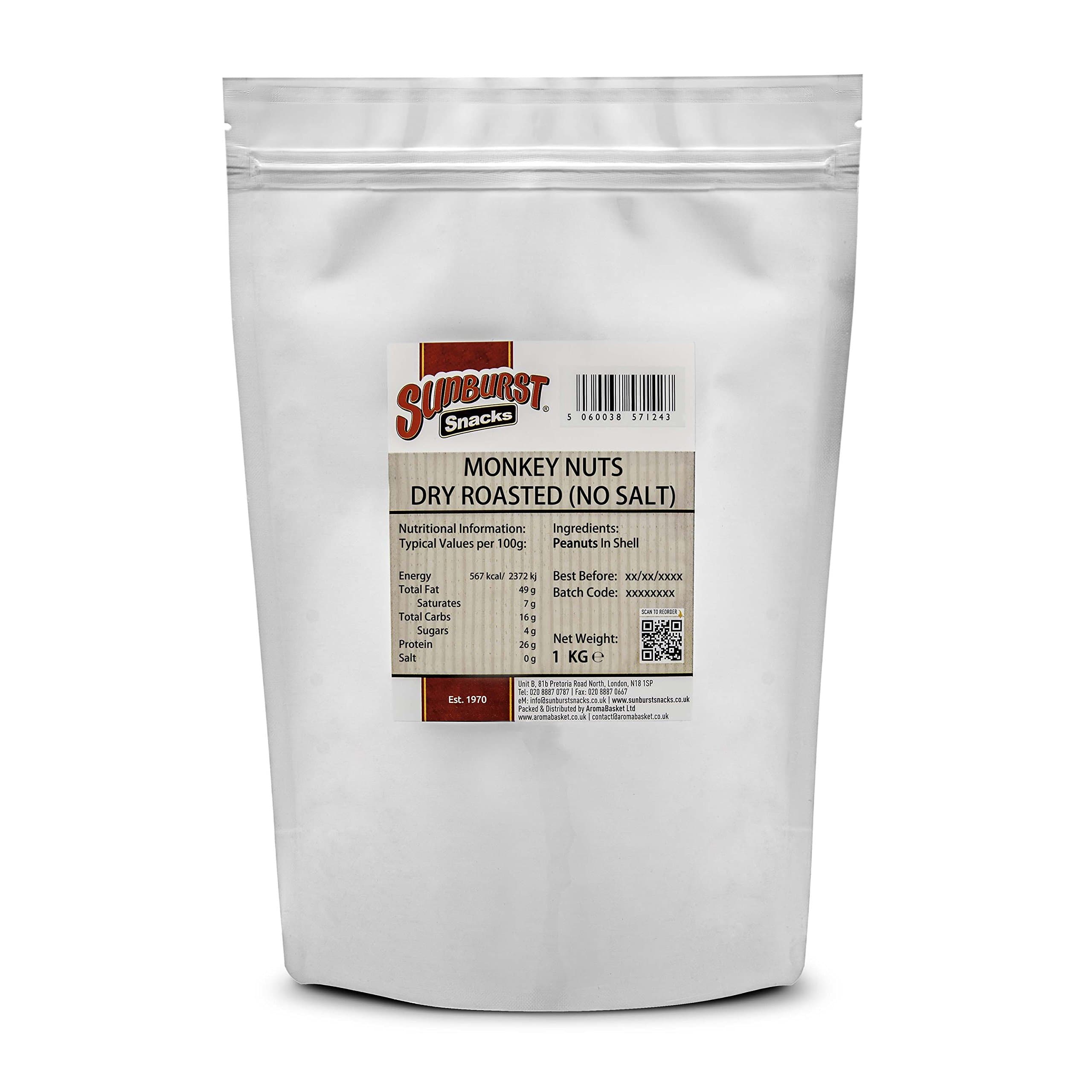 Sunburst Monkey Nuts (Peanuts In Shell) Dry Roasted - No Oil, No Salt, 500g