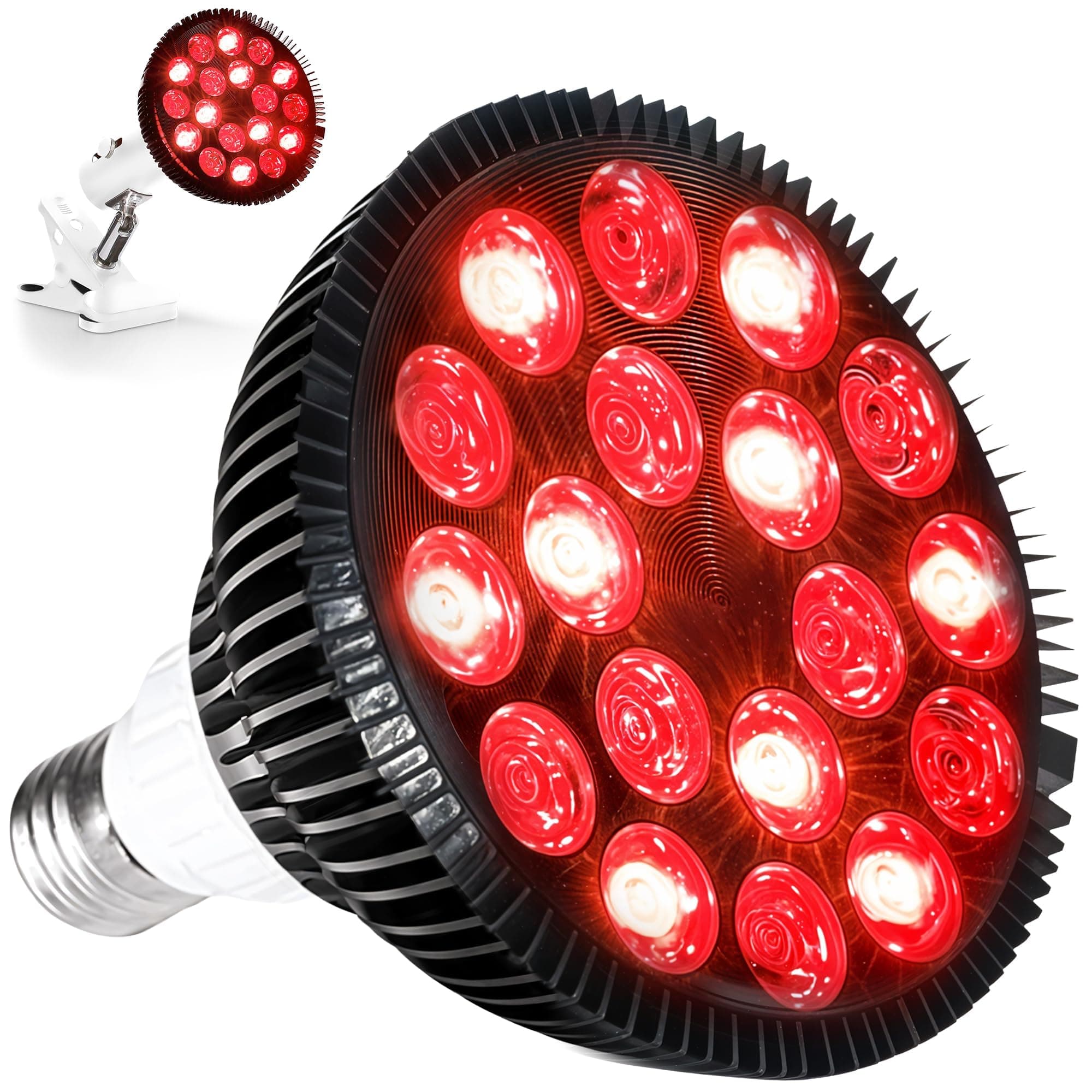 InfraGlow NIR & Red Light Therapy Lamp - Infrared Red Light Therapy Bulb with 18 LEDs & Clip-On Lamp - at-Home Red Light Therapy for Body, Chronic Pain Relief, Skin Wellness, & Recovery