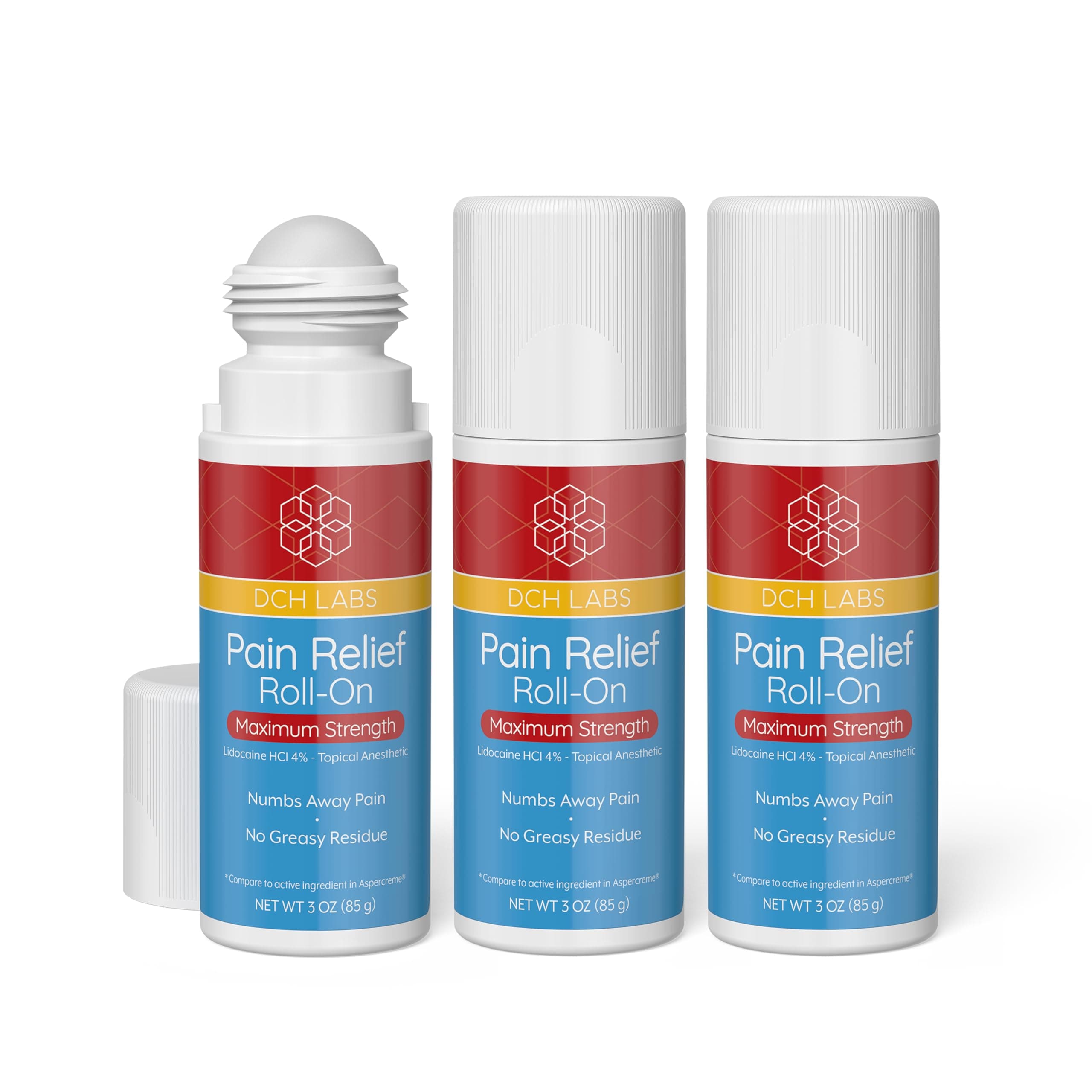 Maximum Strength Pain Relief Roll-on, 3 oz Value Size, Lidocaine 4%, Numbs Pain Away, Nerve Pain, (3 Pack)